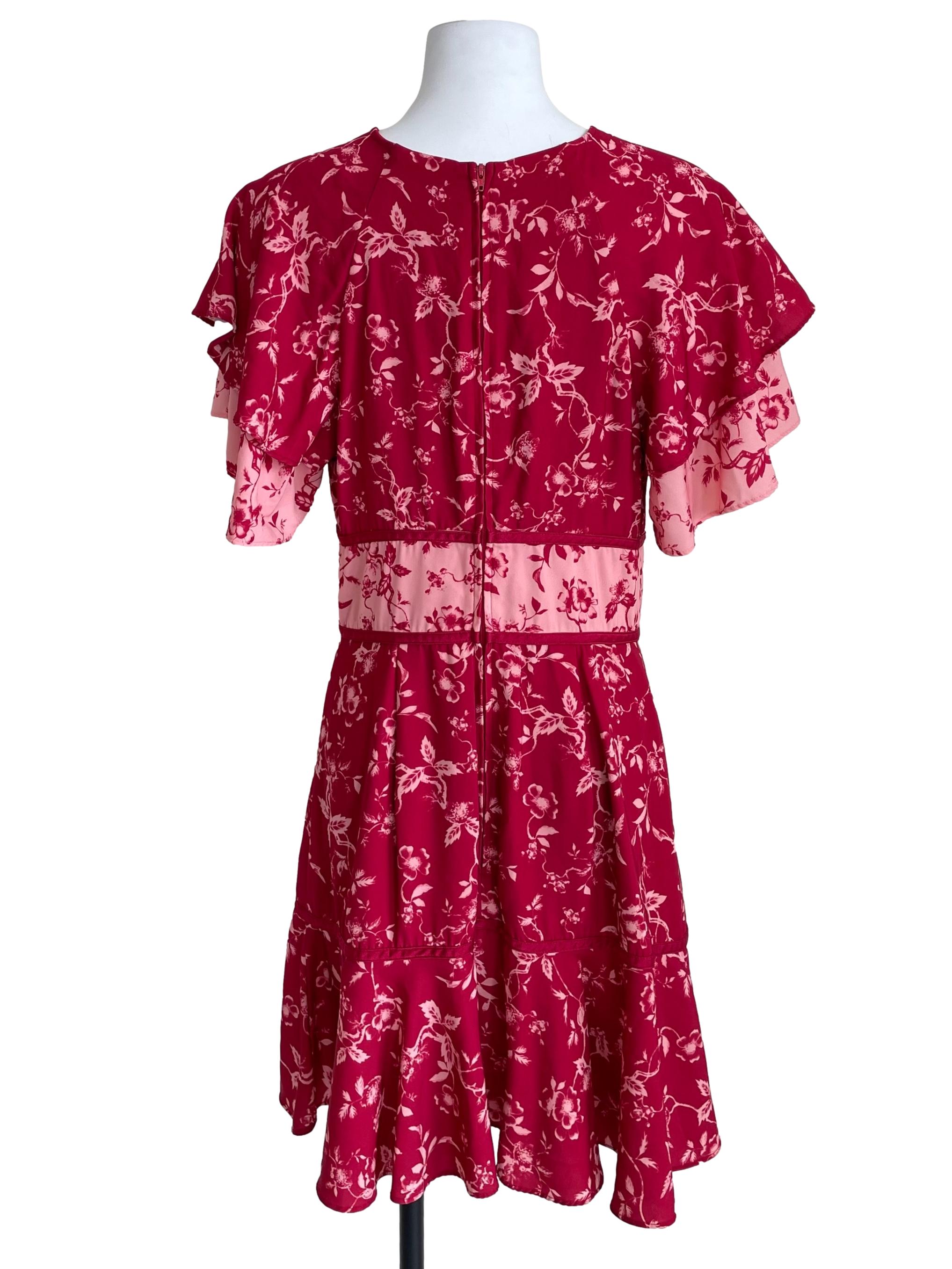 Berry Red Floral Ciccular Cap Dress