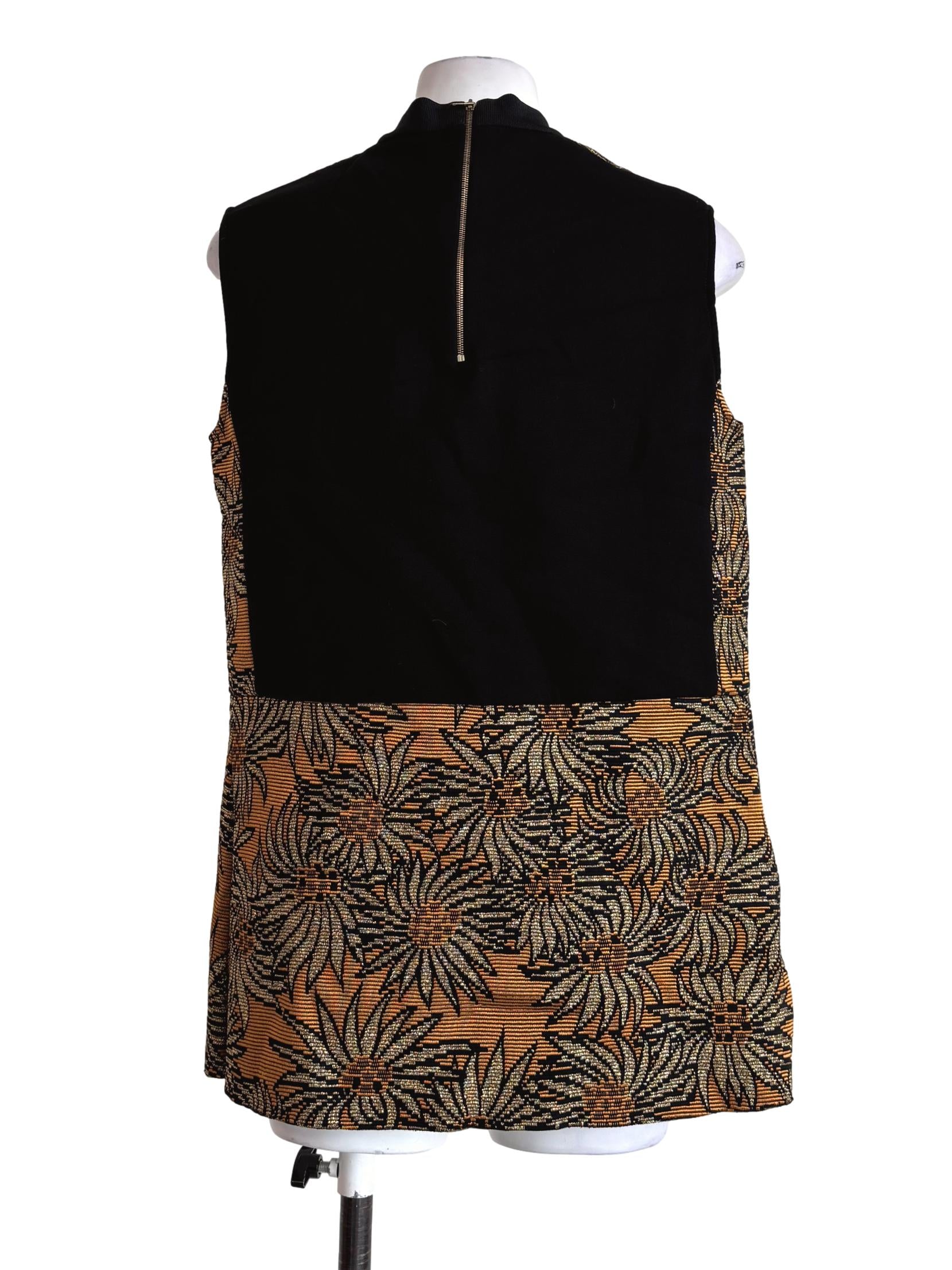 Ochre Brown Sleeveless Embroidered Floral Top