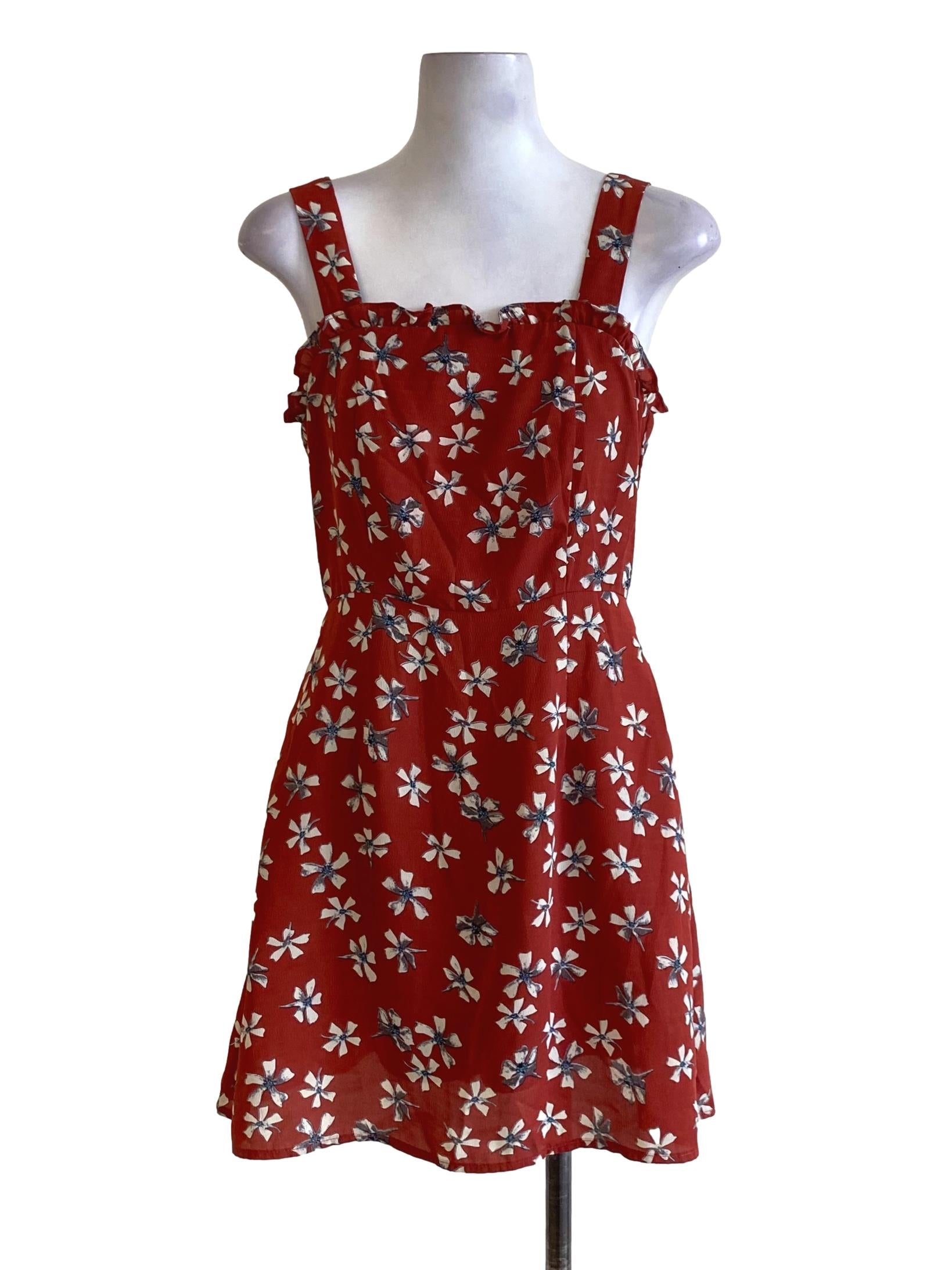 Blush Red Floral Ruffle Bust A-Line Dress