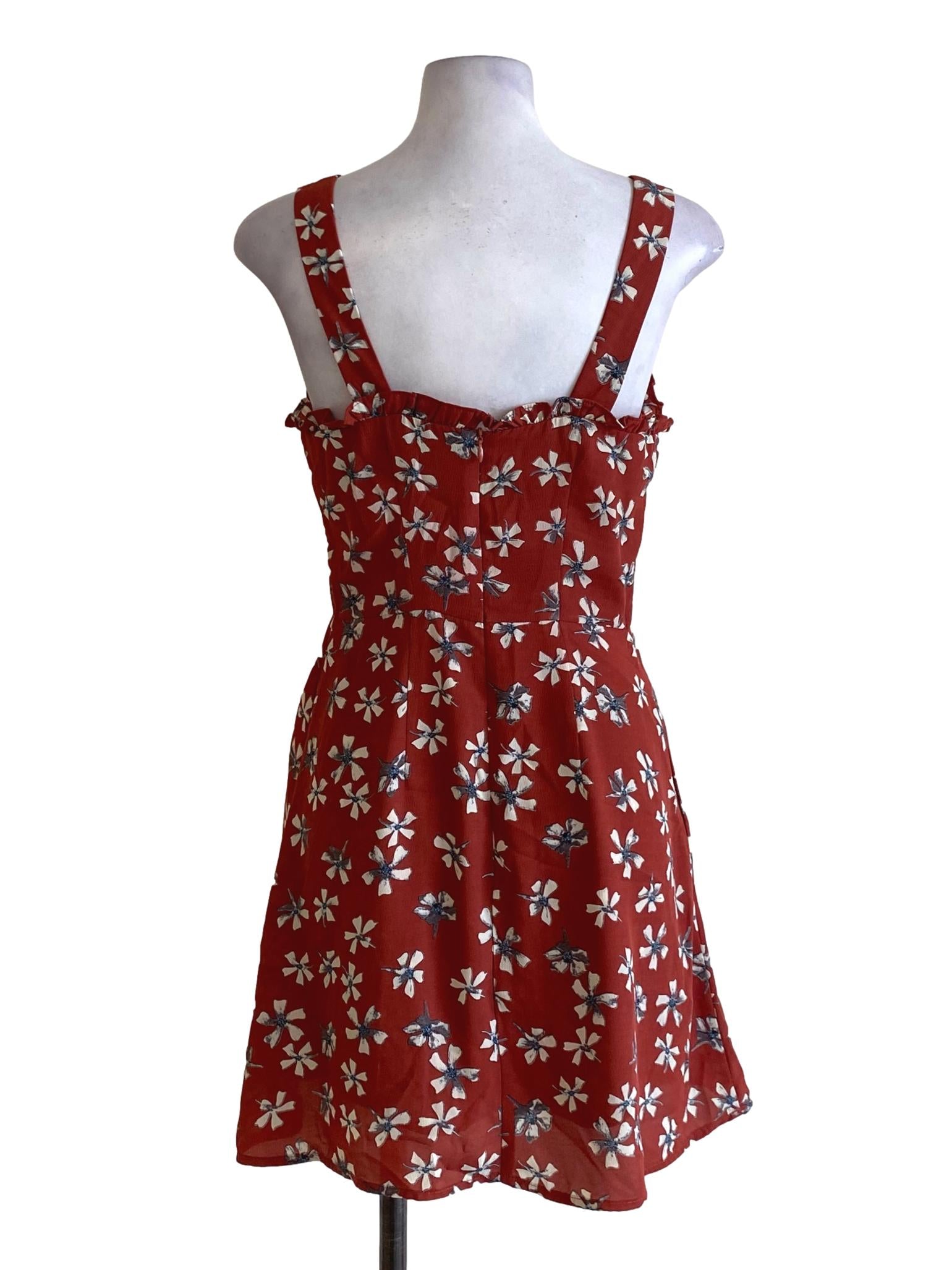Blush Red Floral Ruffle Bust A-Line Dress