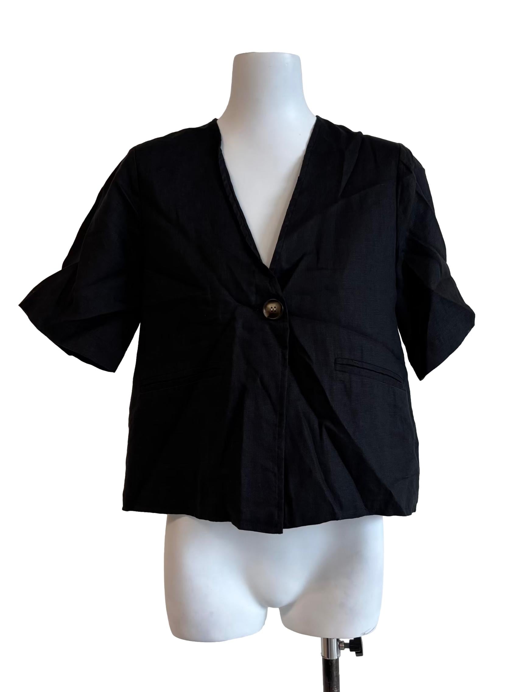 Onyx Black Linen Blouse