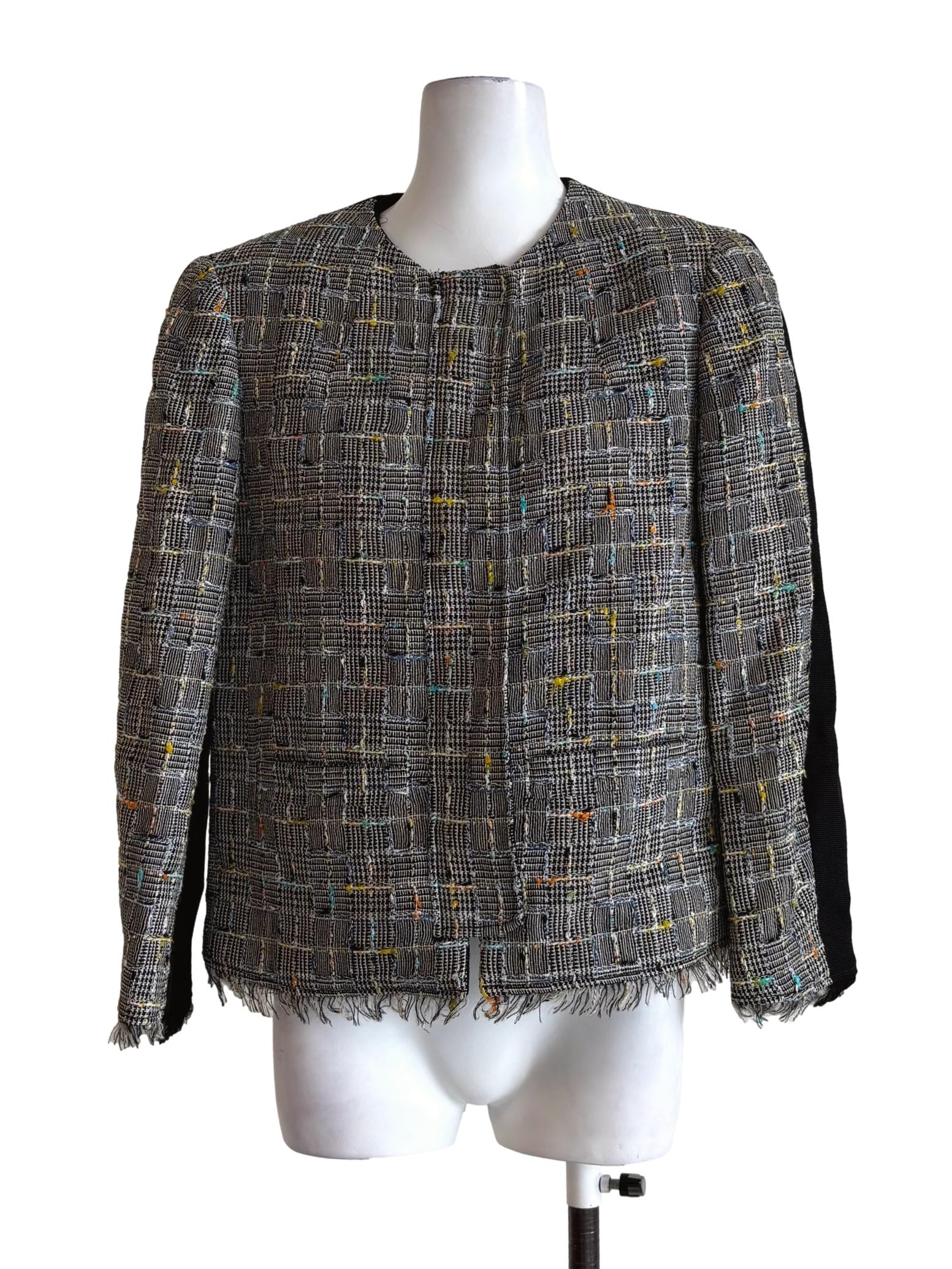 Black Tweed Long Sleeve Round Neck Jacket