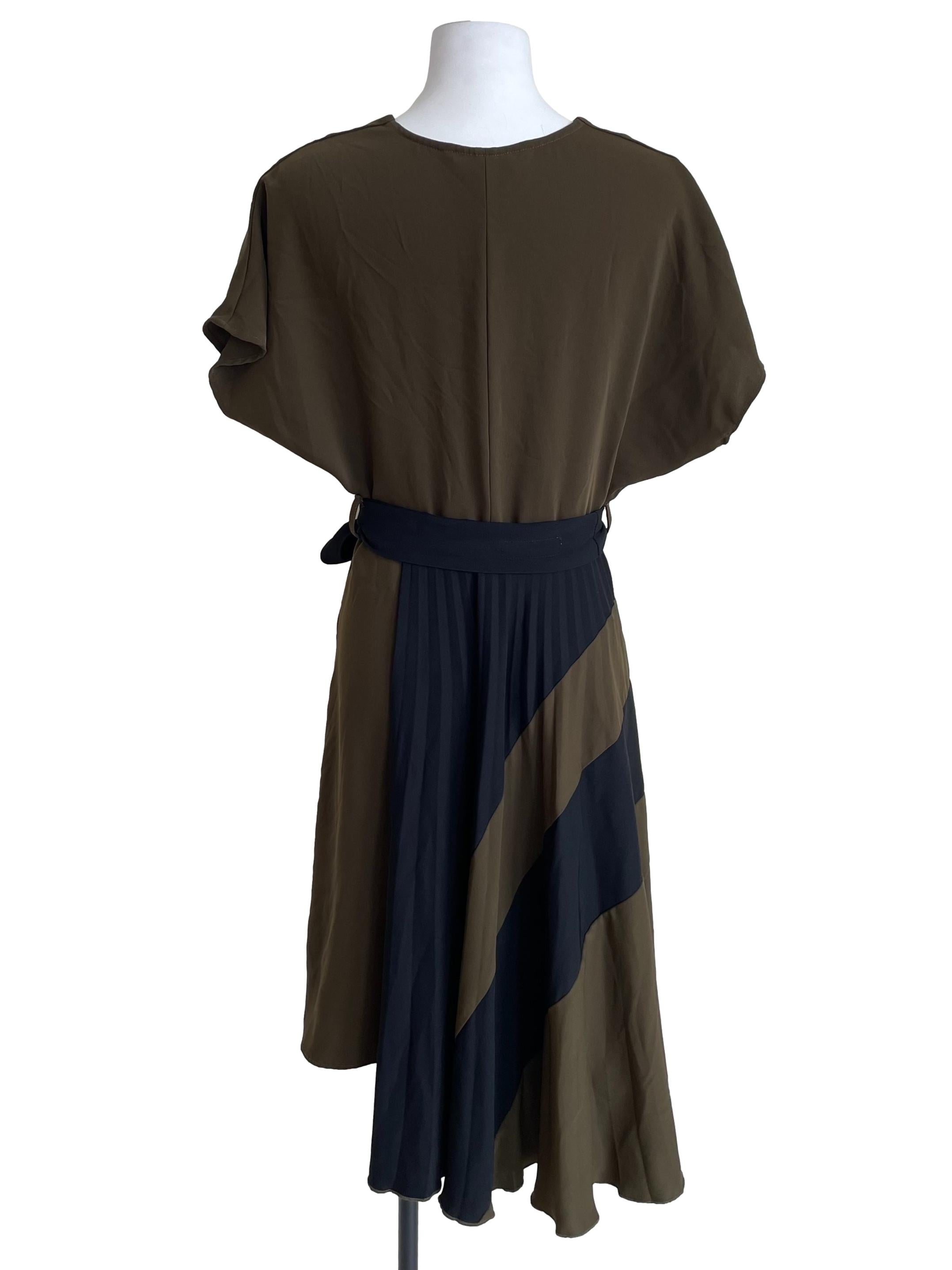 Dusty Wood Brown Wendy Wrap Pleated Dress