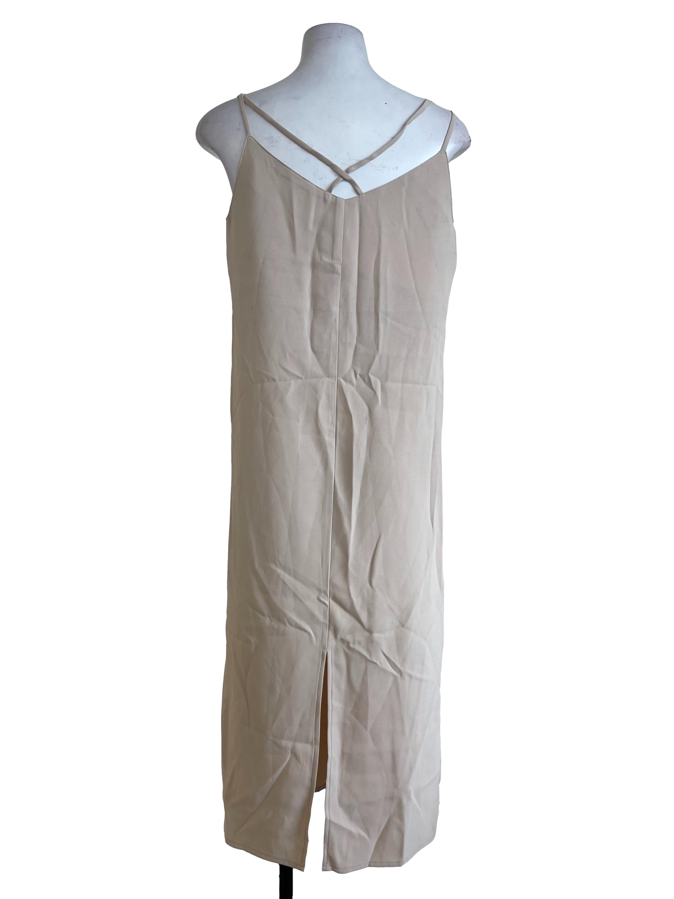 Cream Plain V-Neck Dress