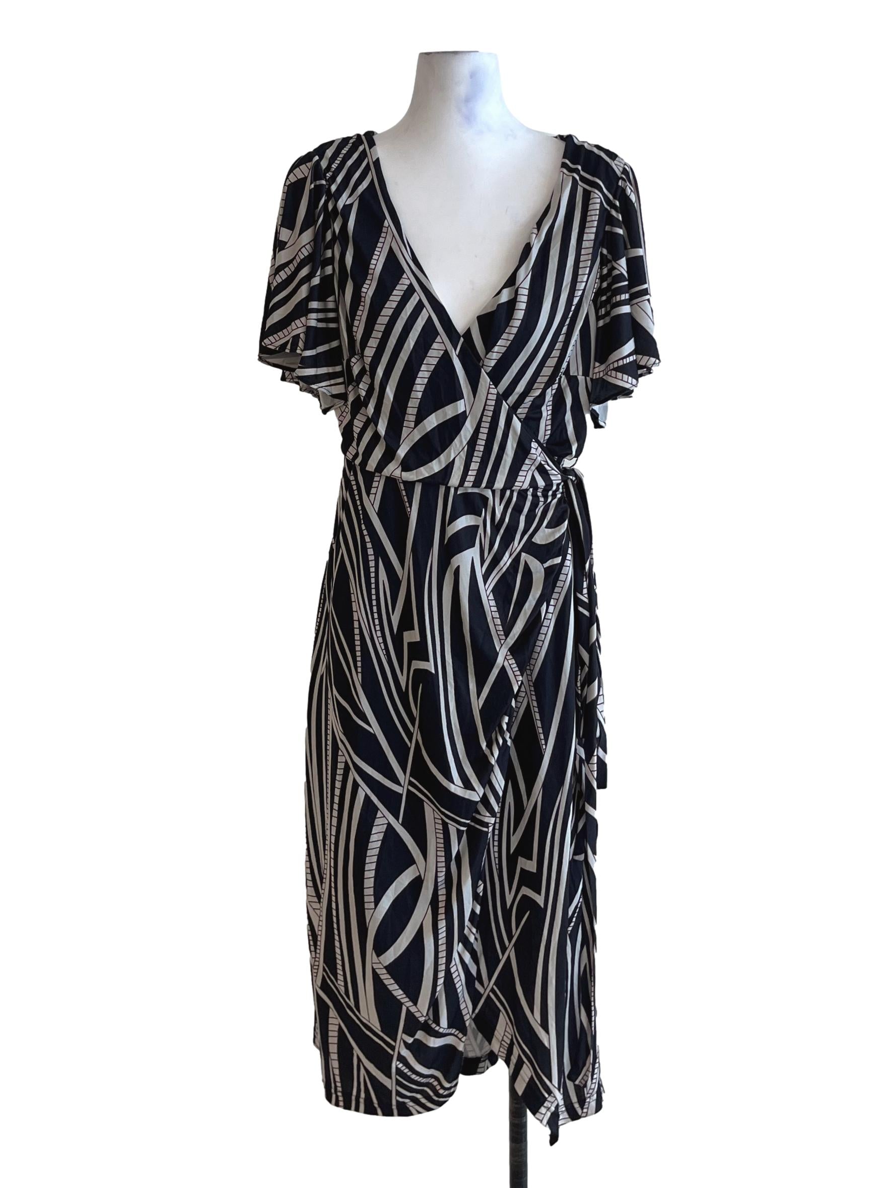 Black Abstract Wrap Dress