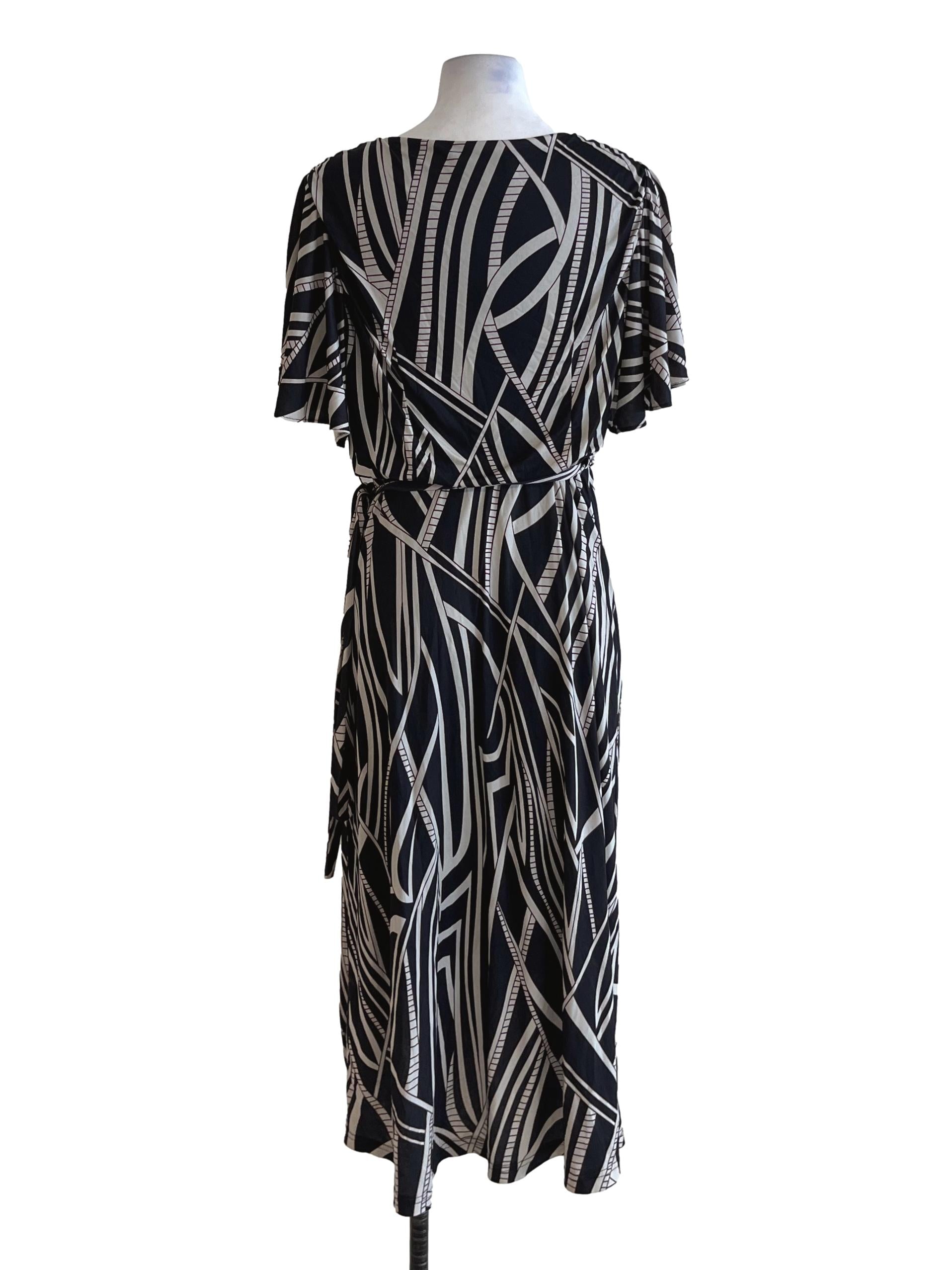 Black Abstract Wrap Dress