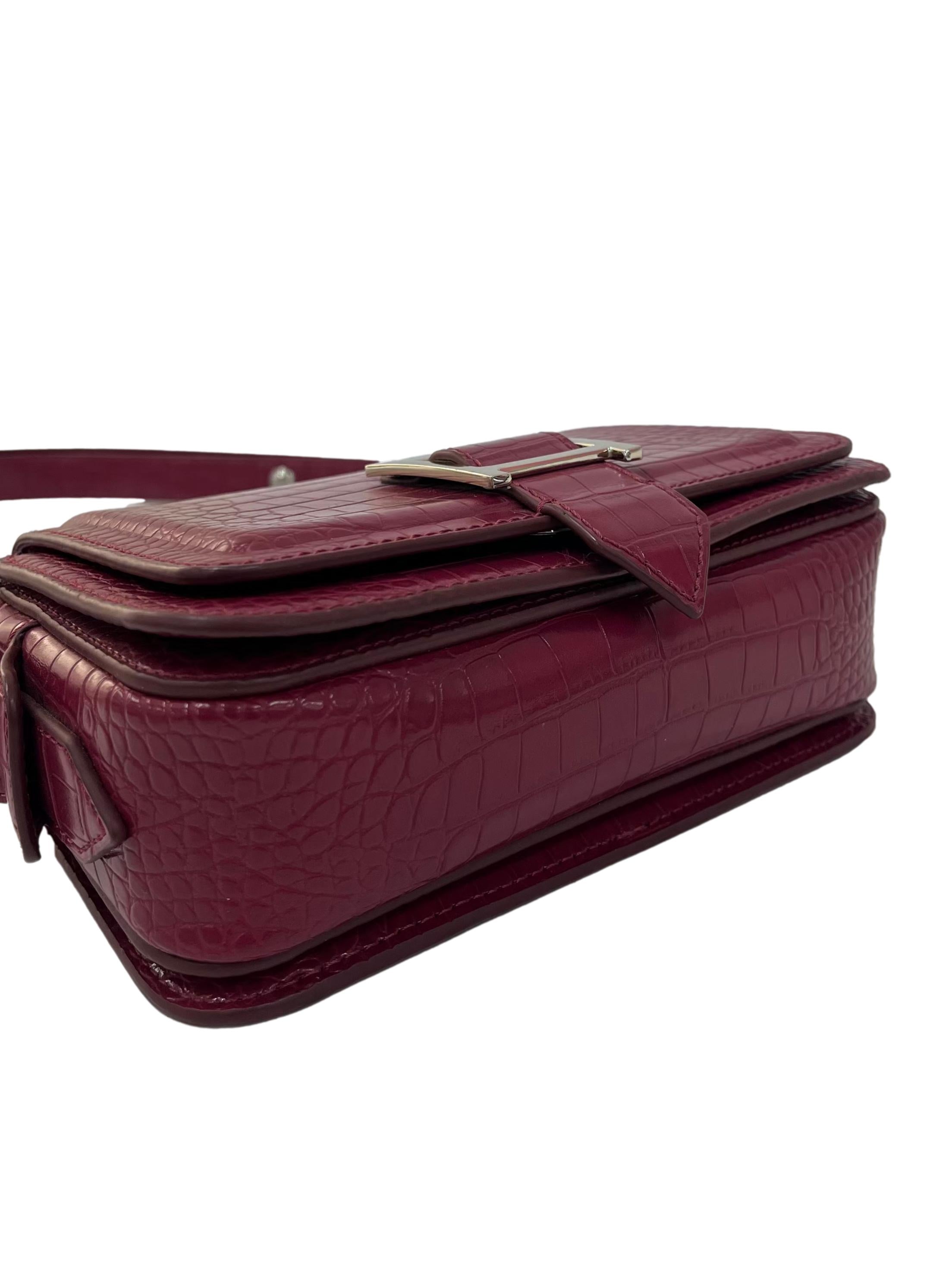 Plum Faux Alligator Crossbody Bag With Adjustable Strap