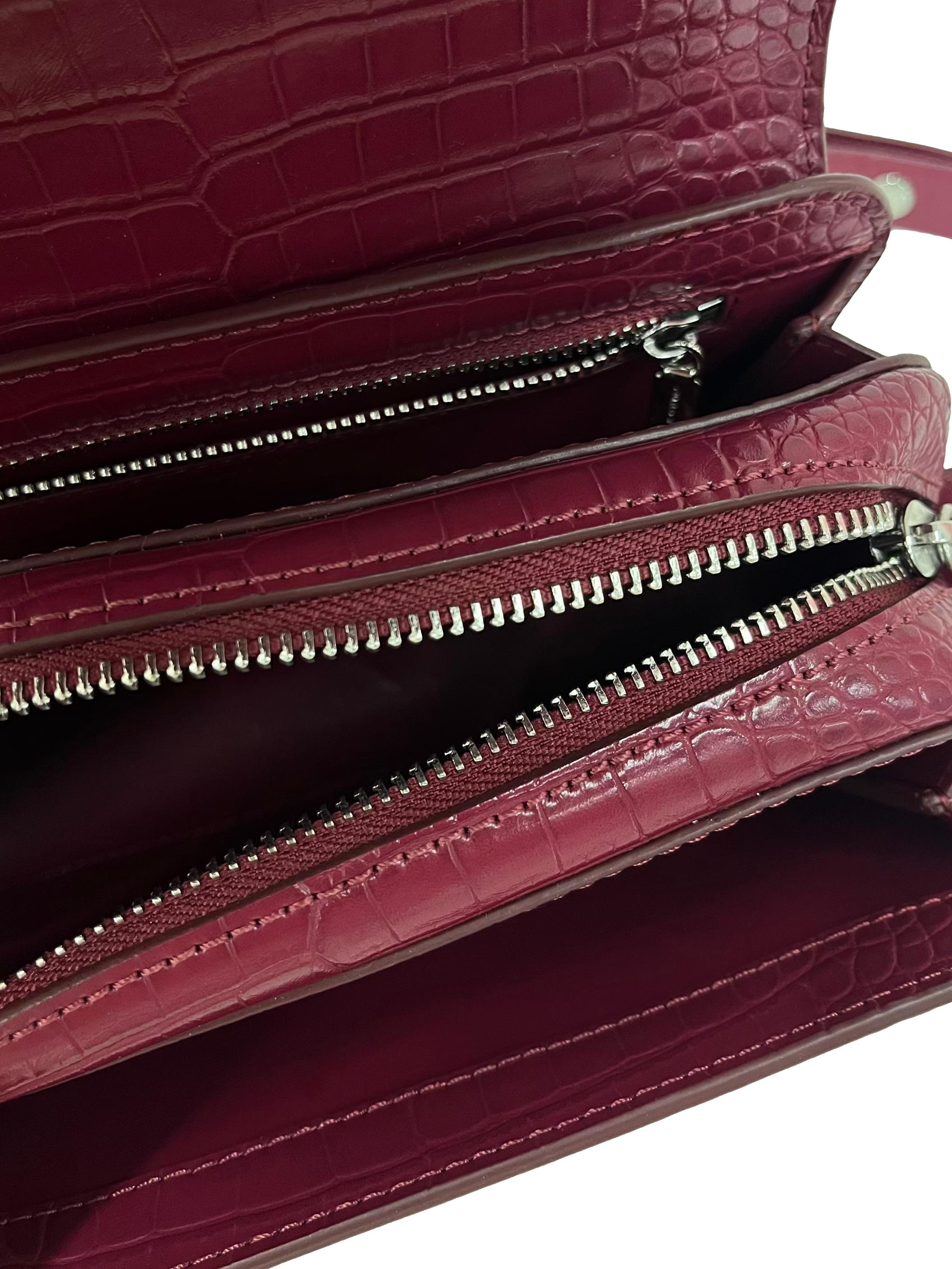 Plum Faux Alligator Crossbody Bag With Adjustable Strap