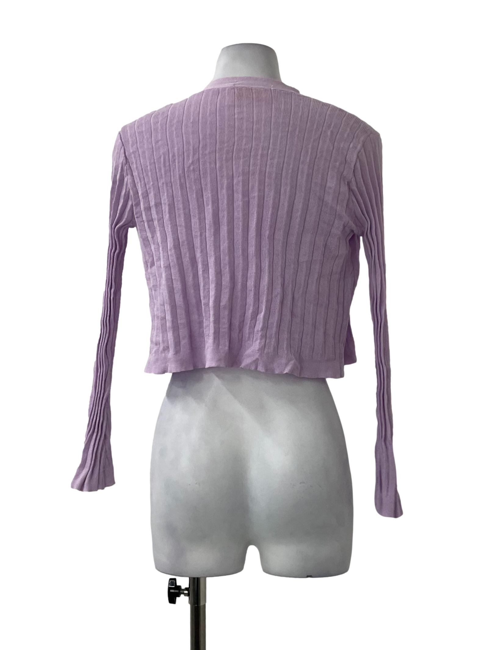 Purple Pleated Crop Cardigan