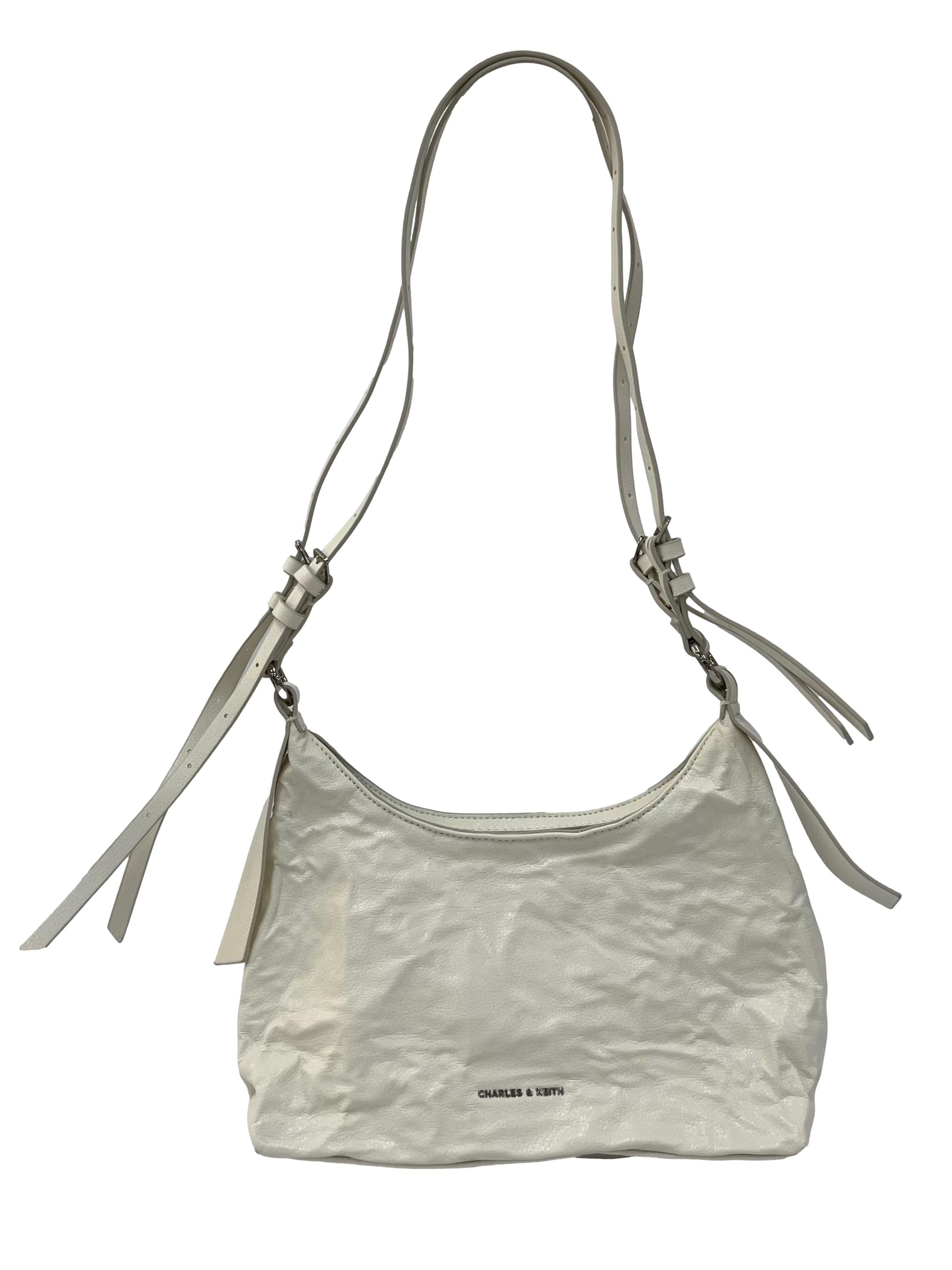 Ivory Textured Shoulder Bag With Adjustable Strap