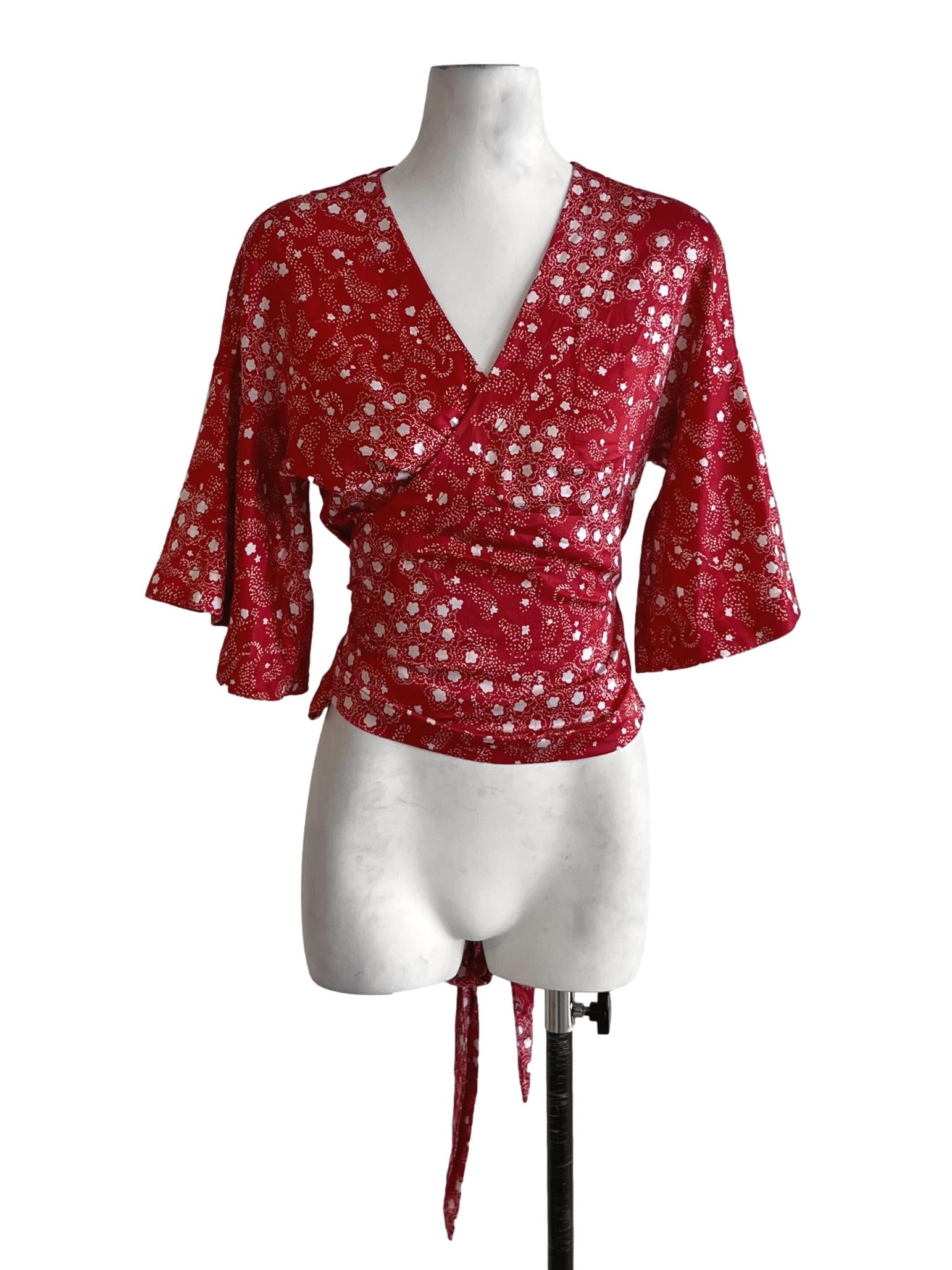 Rose Red Abstract Wrap Blouse