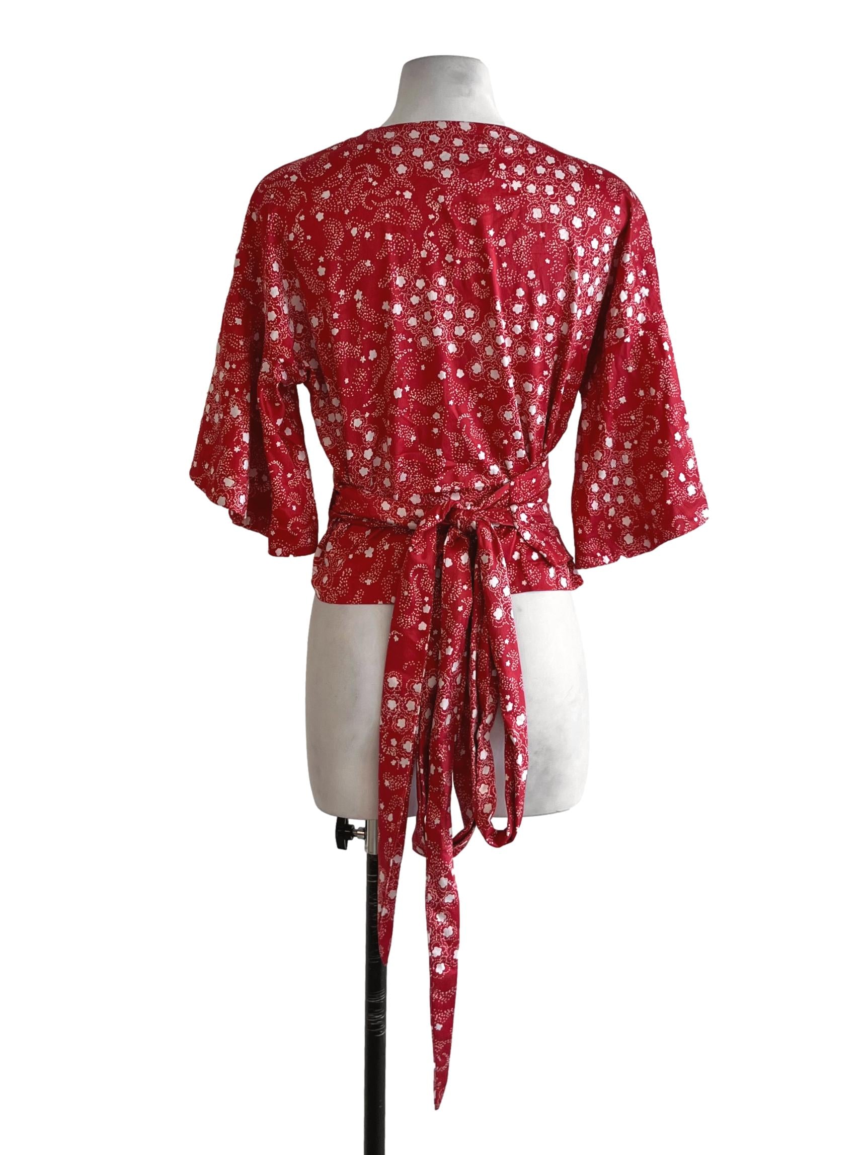 Rose Red Abstract Wrap Blouse