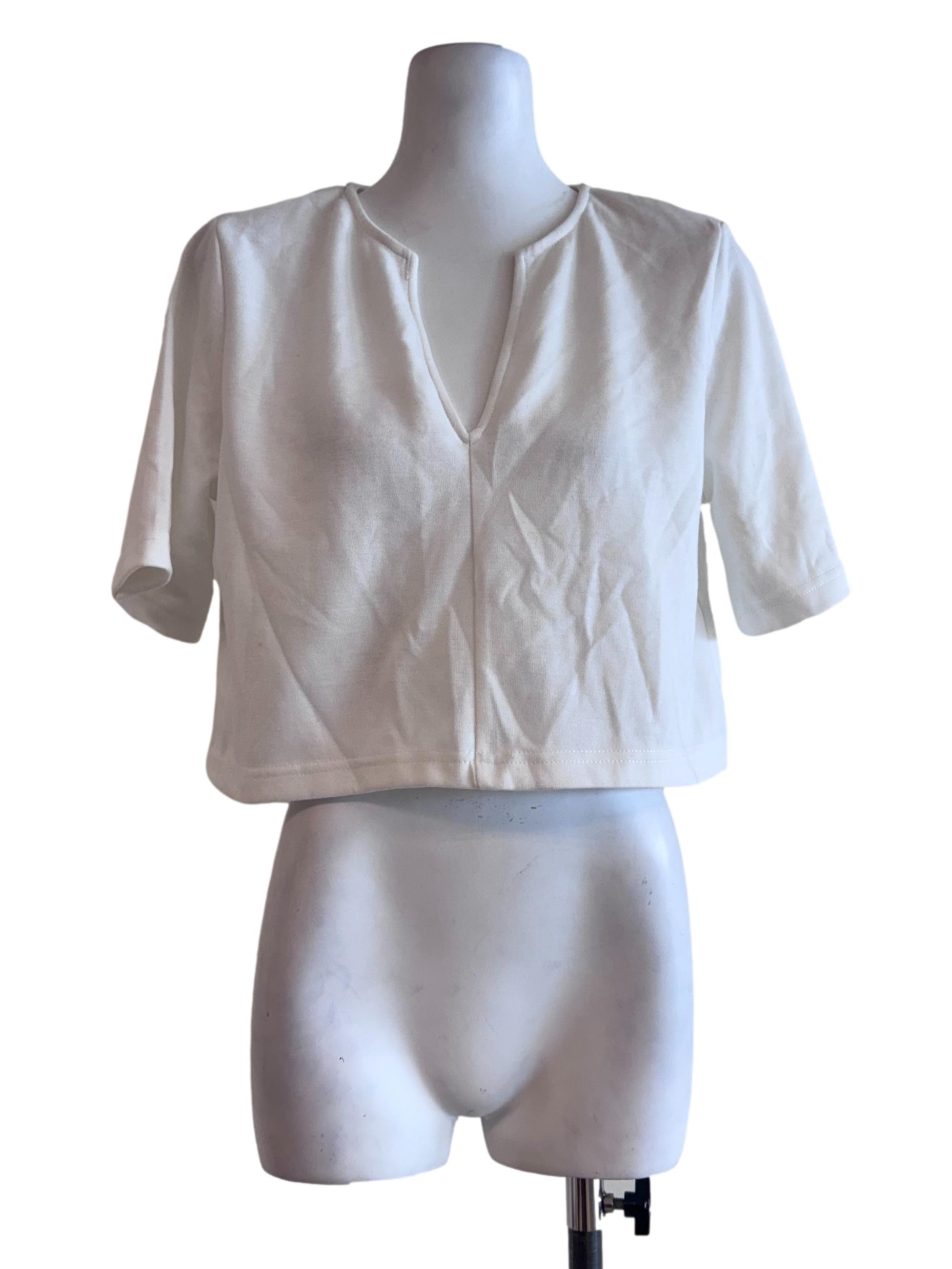 Cotton White V Neck Short Sleeve Top