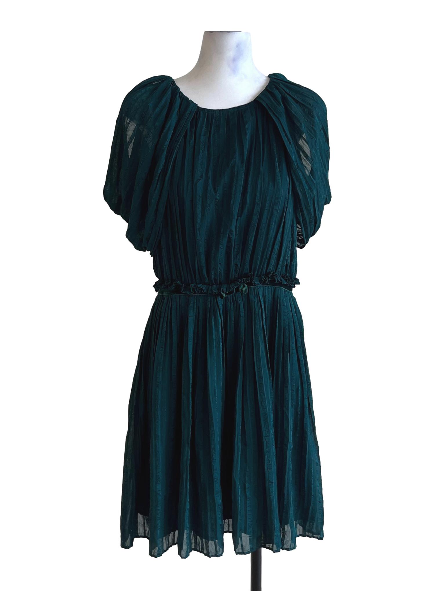Pine Green Pleated Empire Dress