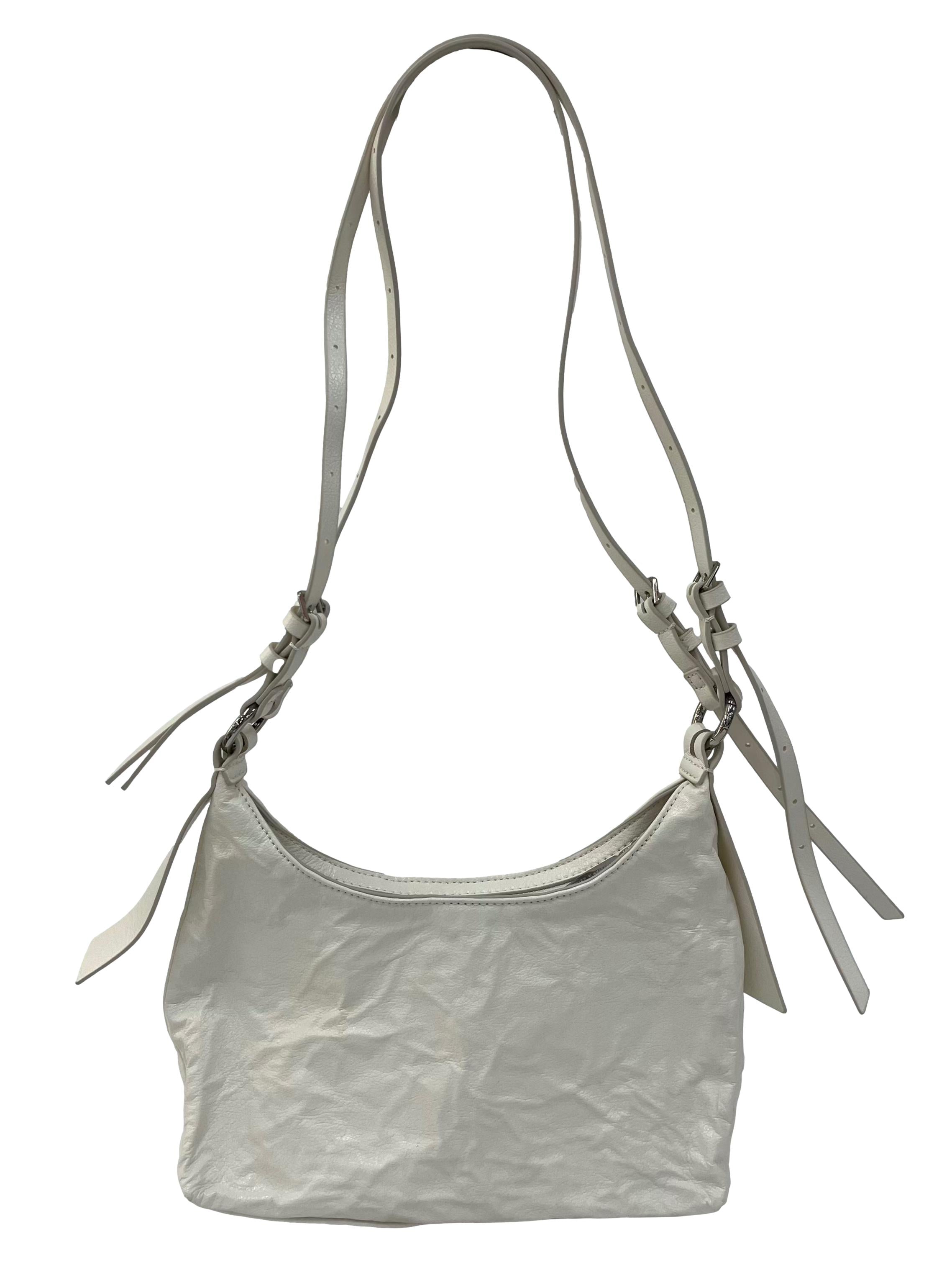 Ivory Textured Shoulder Bag With Adjustable Strap
