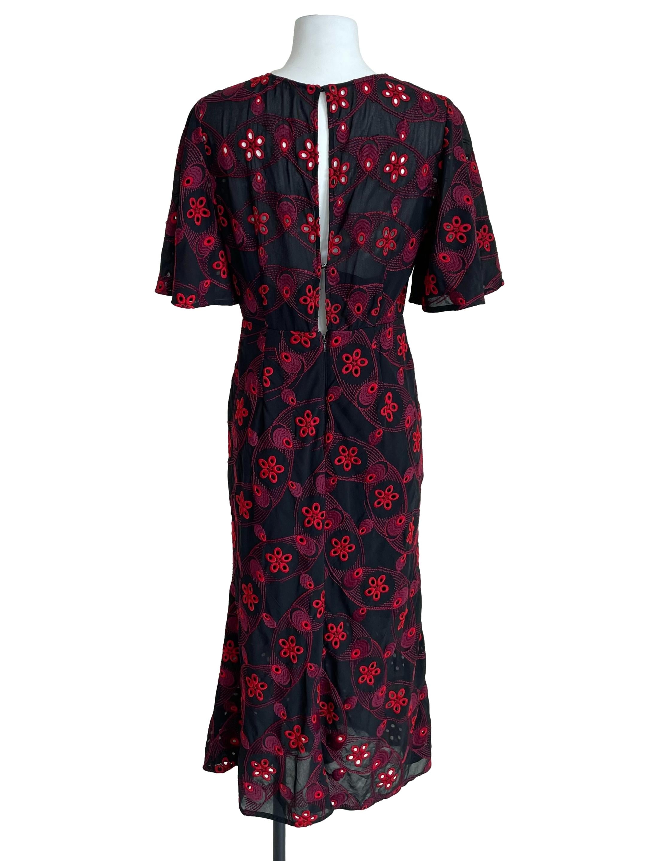 Black & Red Eyelets Ruched Dress