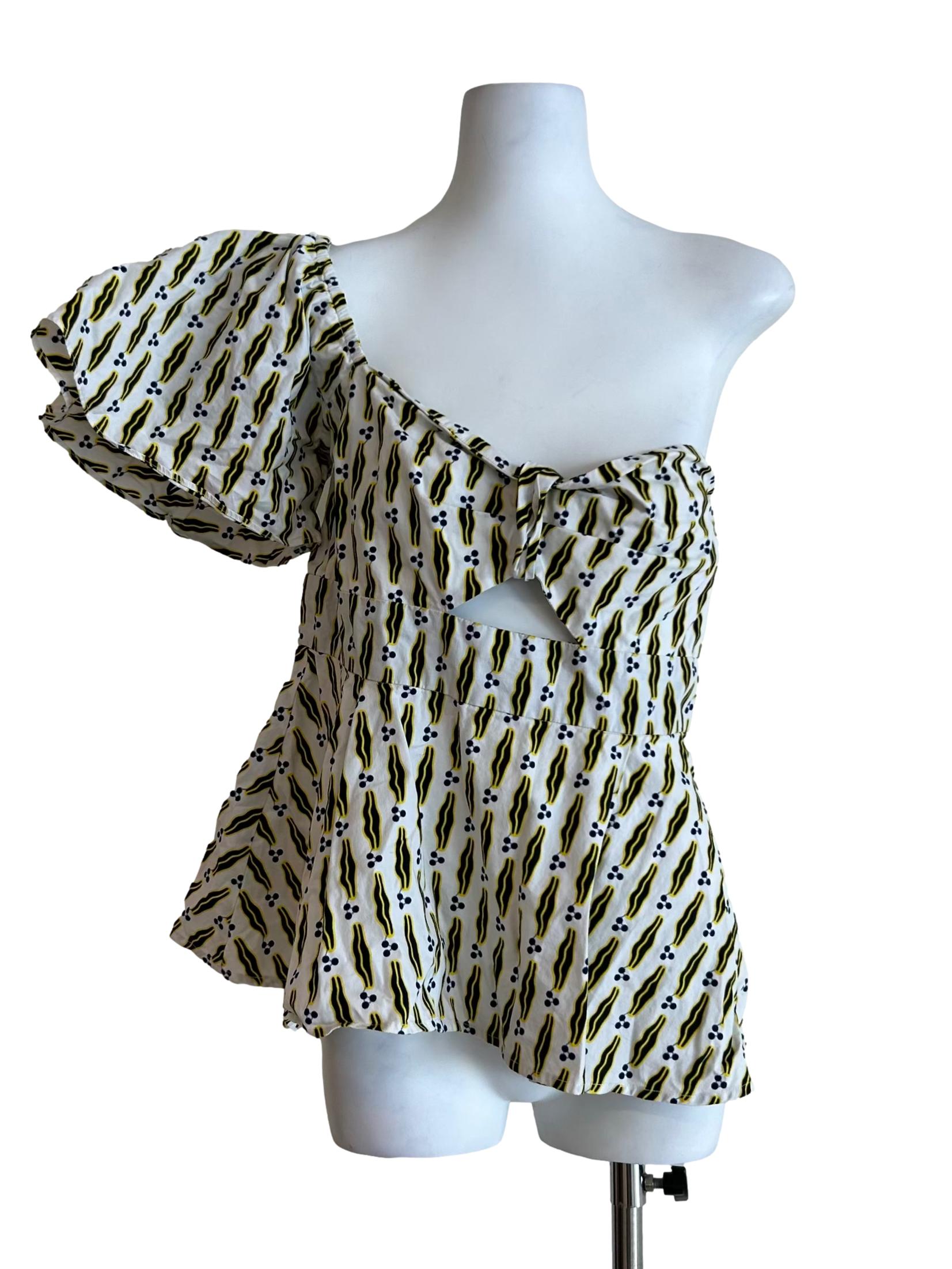 Mayeso One Shoulder Top In Blue And White - Multicolor CSN*