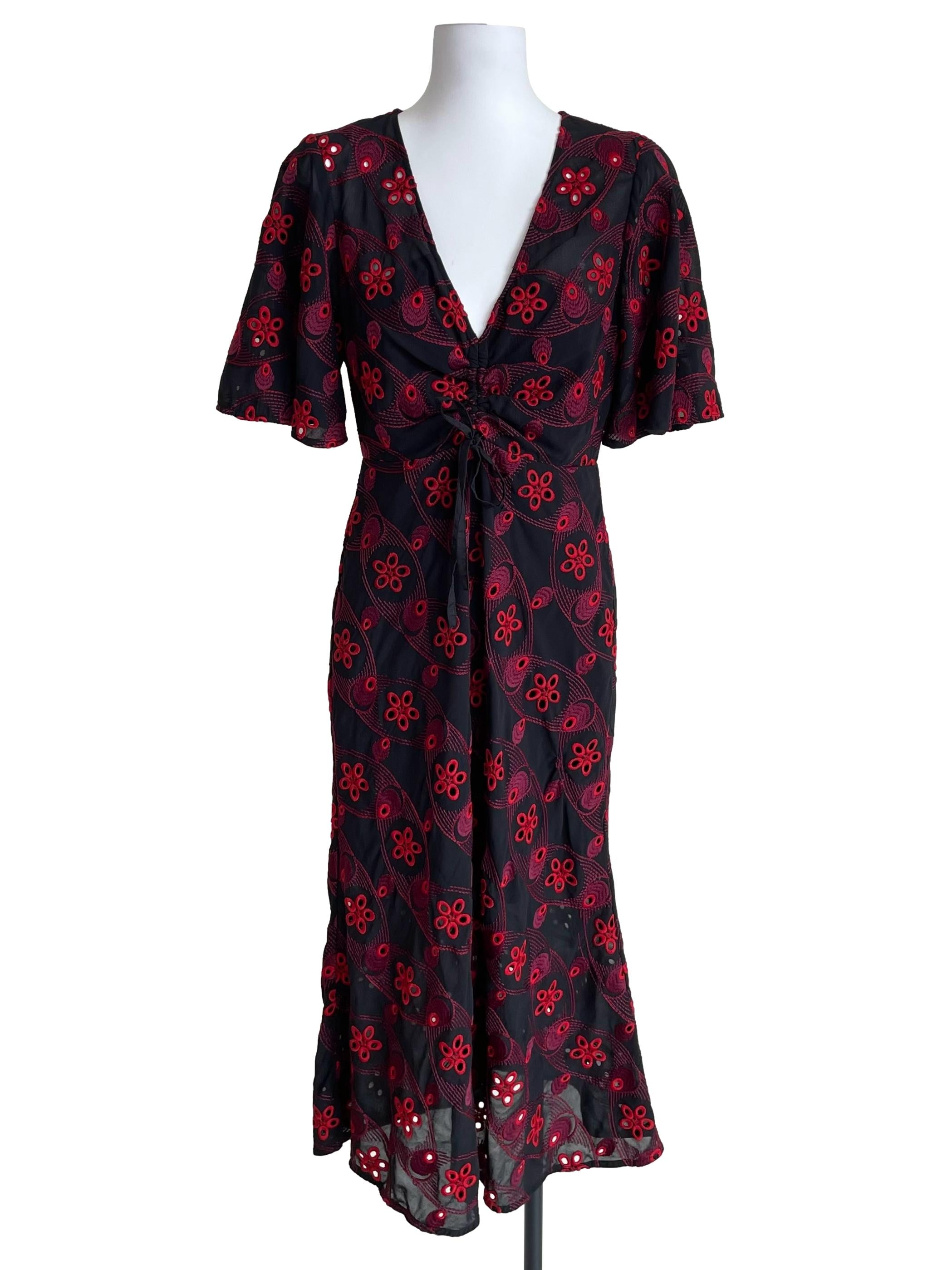 Black & Red Eyelets Ruched Dress