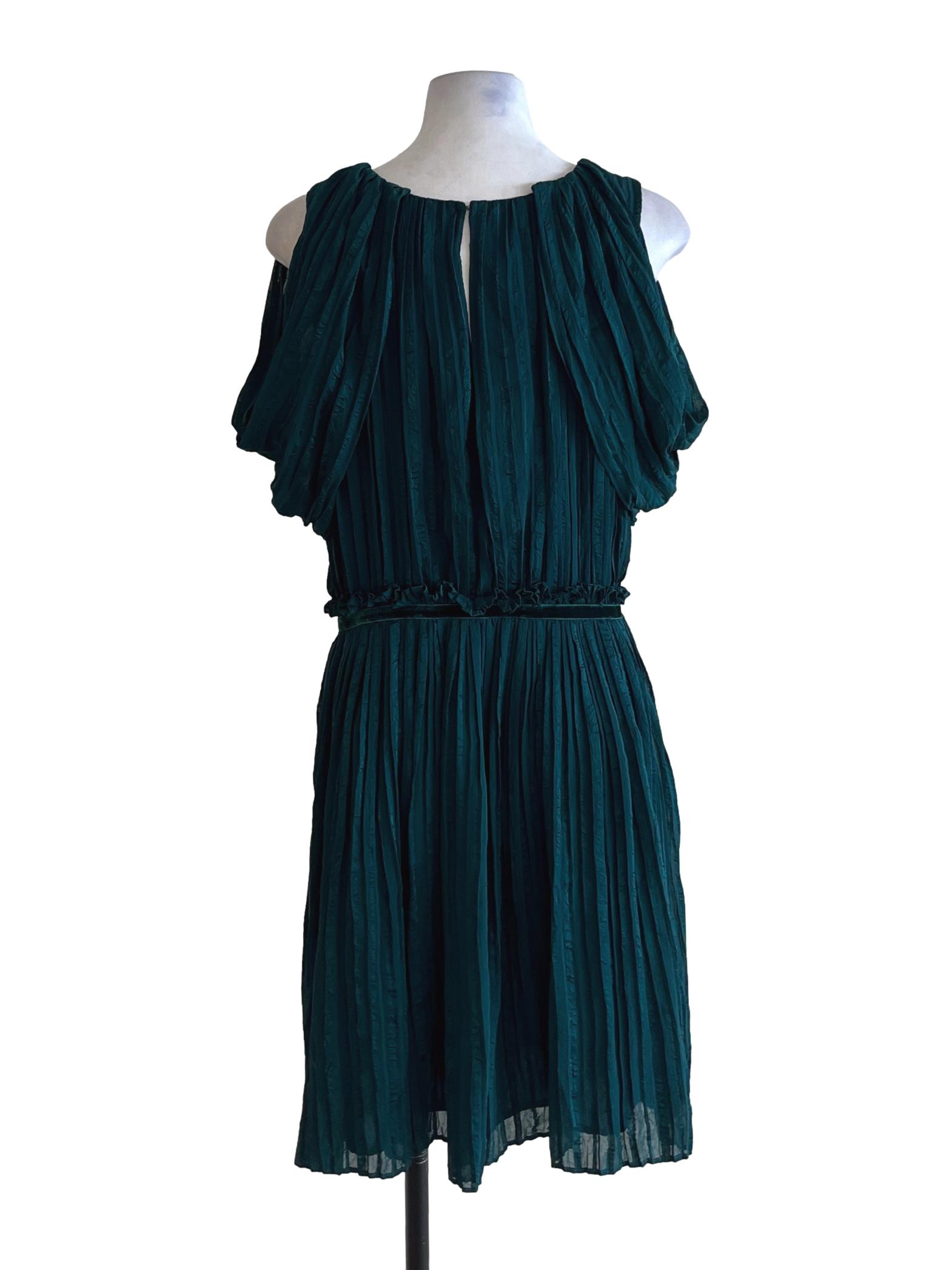 Pine Green Pleated Empire Dress