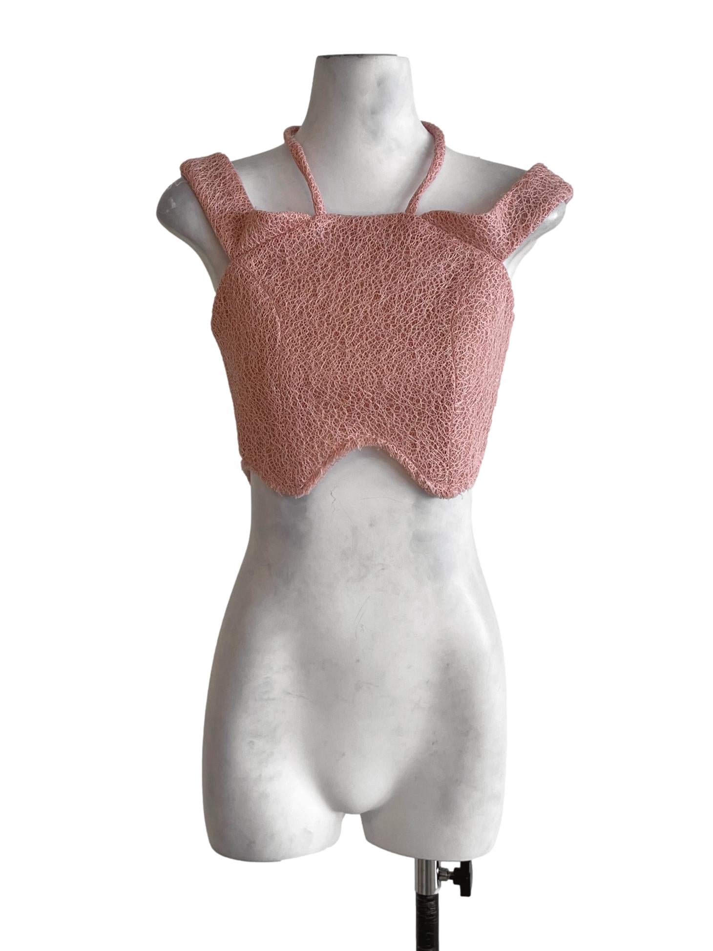 Rose Pink Halter Neckline Cropped Sleeveless Top