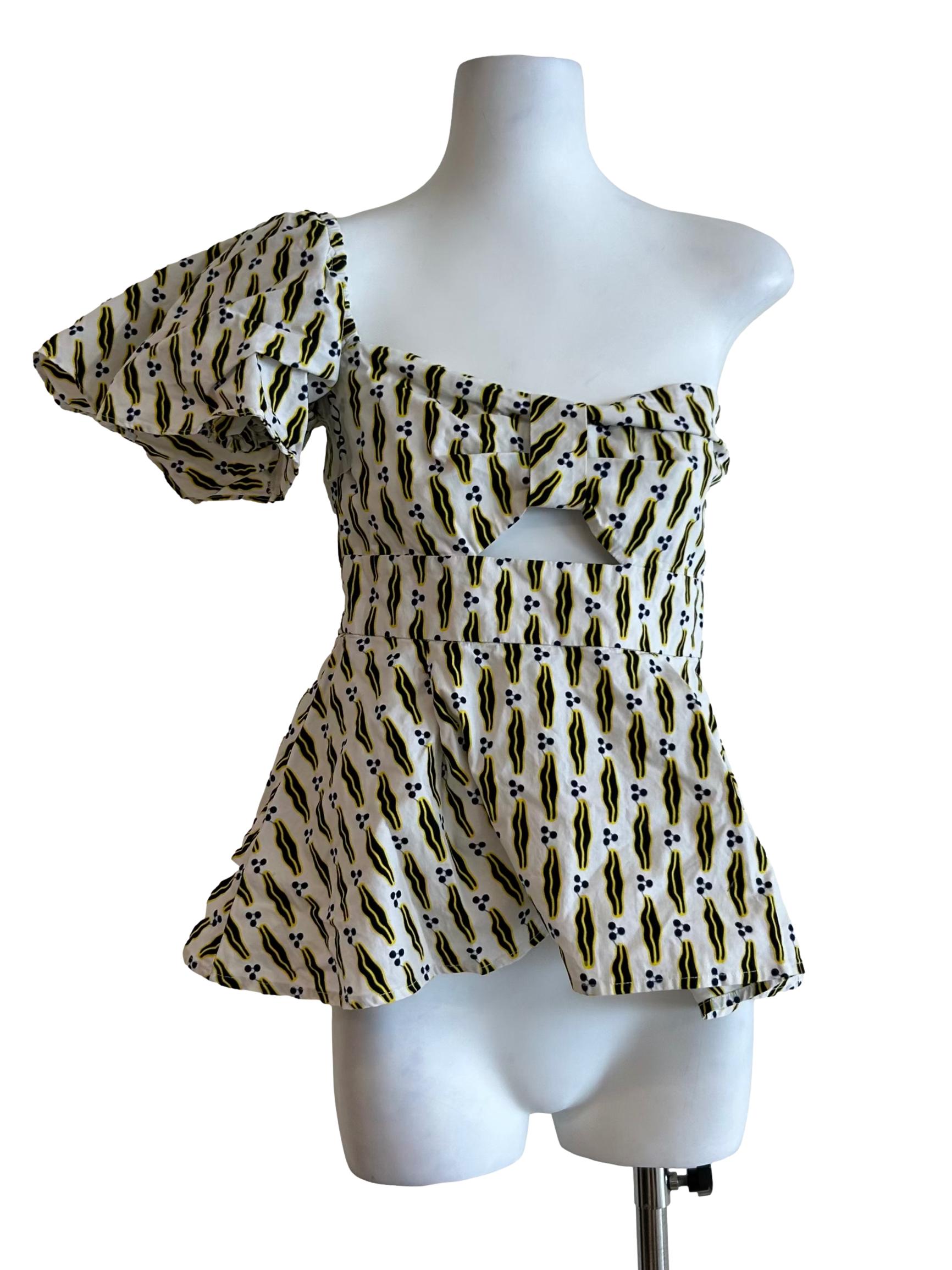 Mayeso One Shoulder Top In Blue And White - Multicolor CSN*