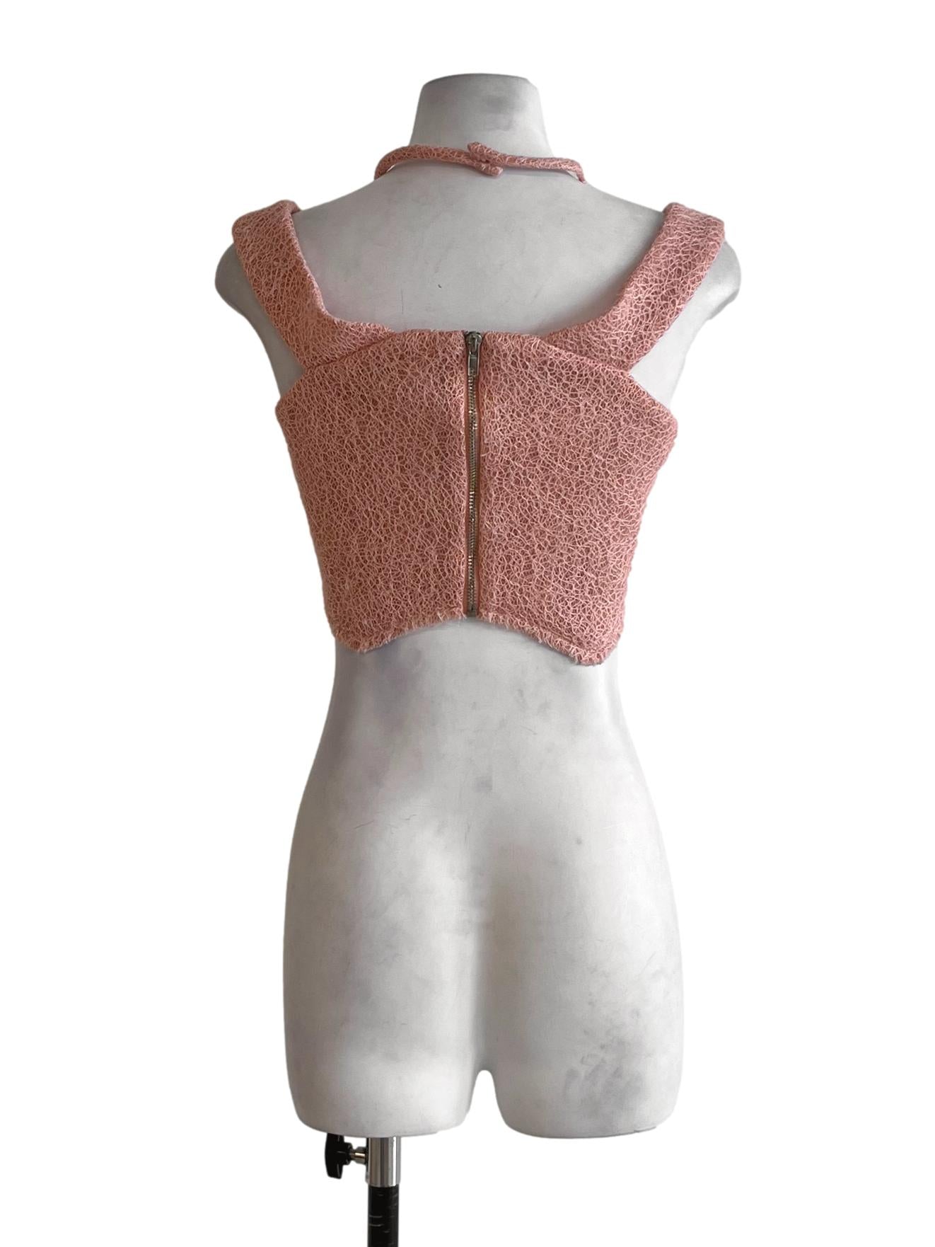 Rose Pink Halter Neckline Cropped Sleeveless Top