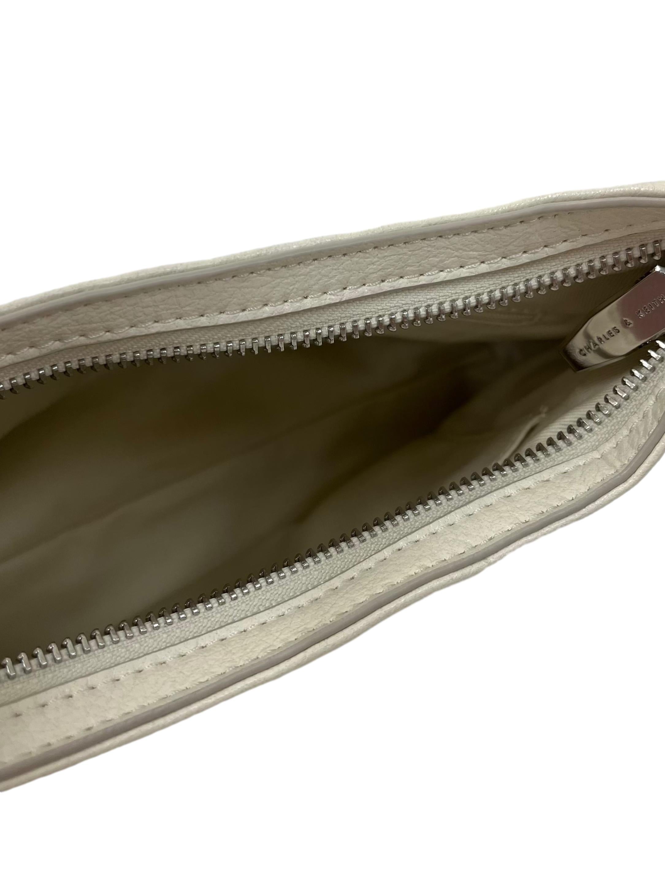 Ivory Textured Shoulder Bag With Adjustable Strap