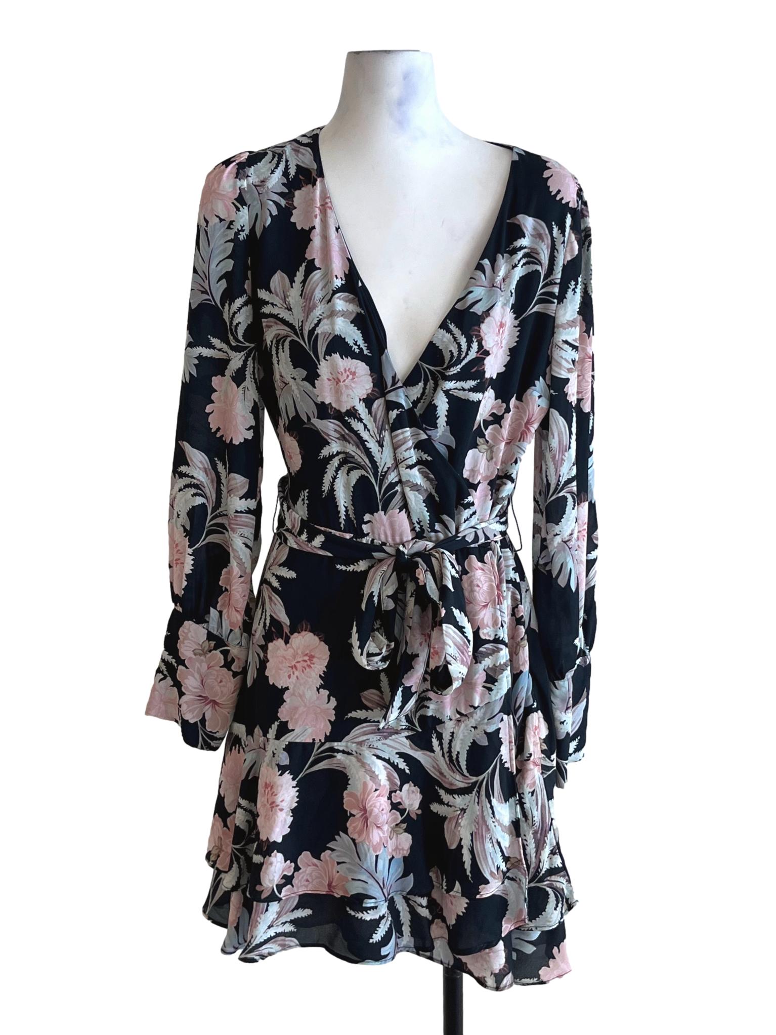 Navy Blue Floral Empire Dress