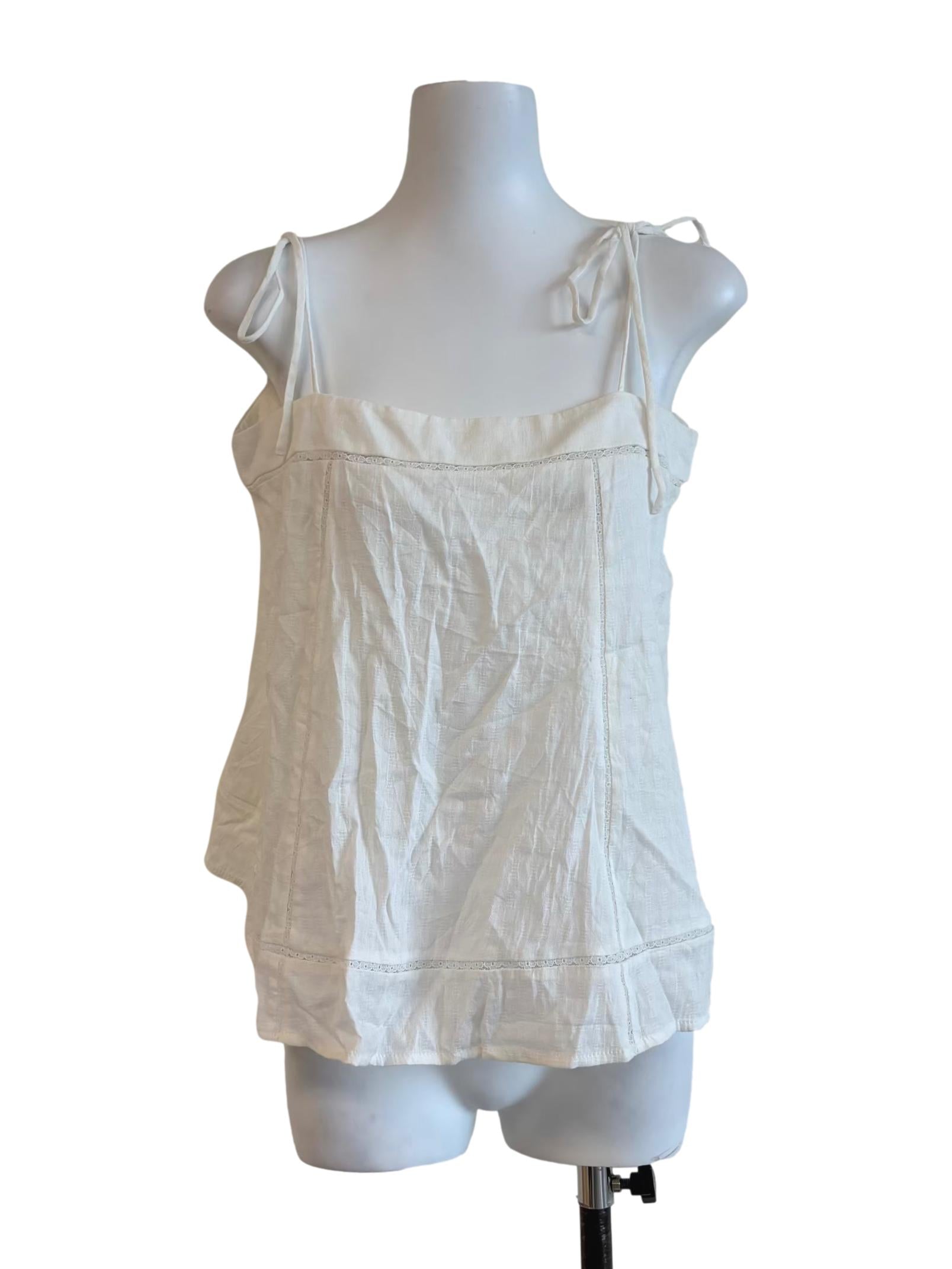 Powder White Ribbon Strap Top
