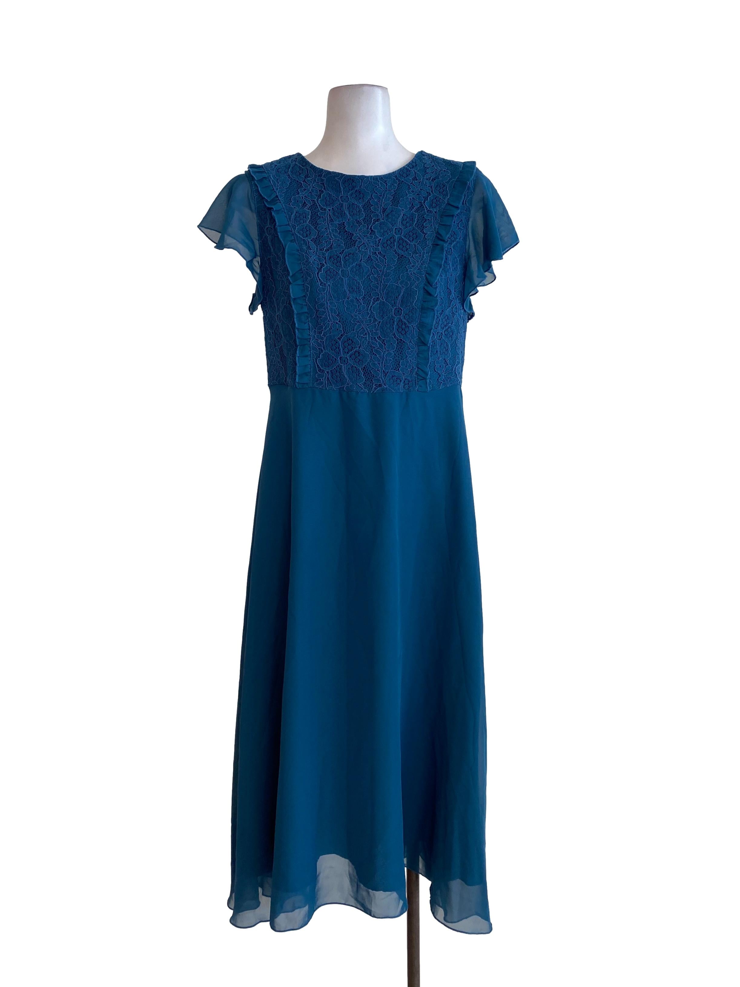 Blue Embrodered Laced Dress