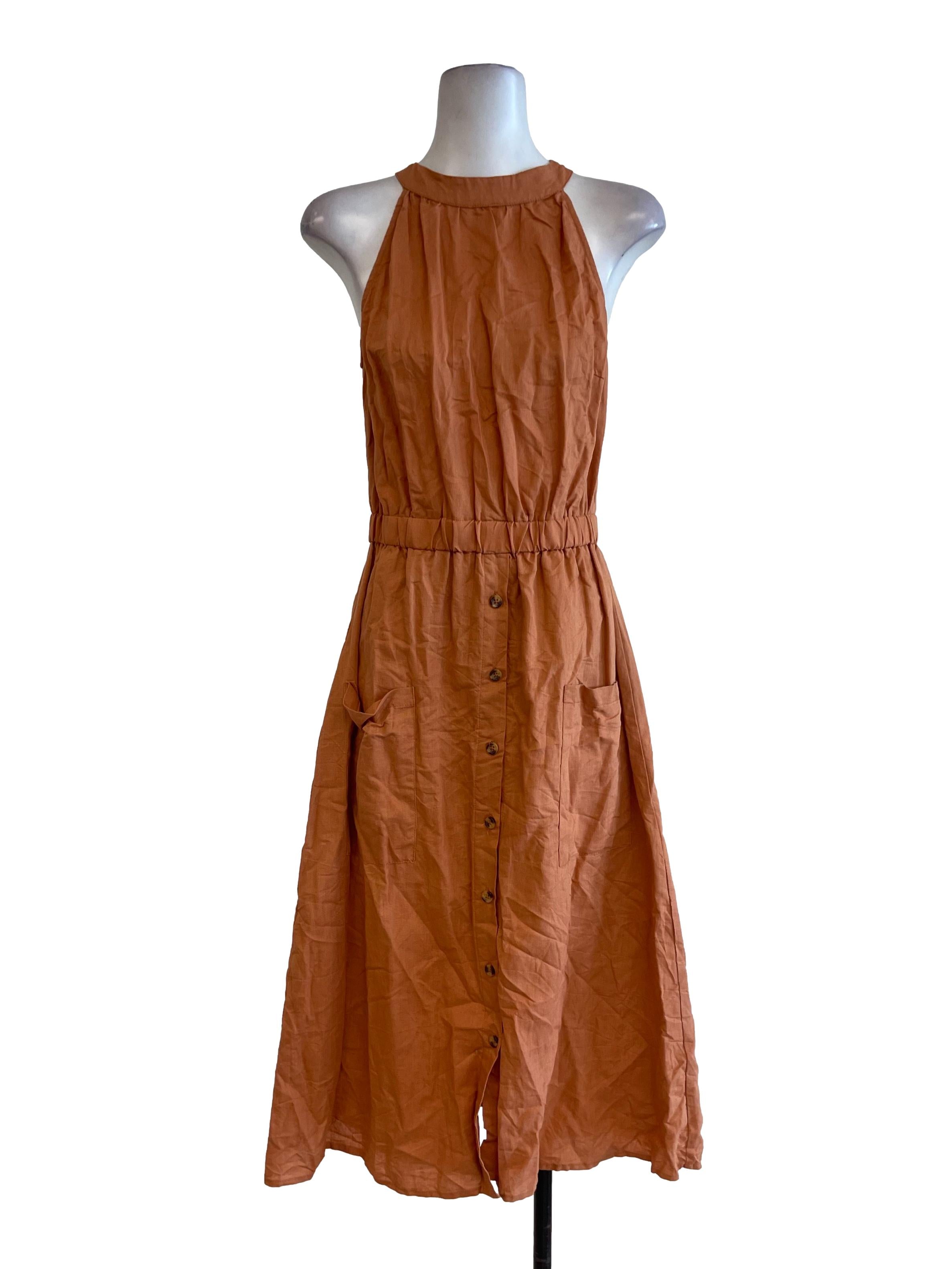 Orange Long Buttoned Dress