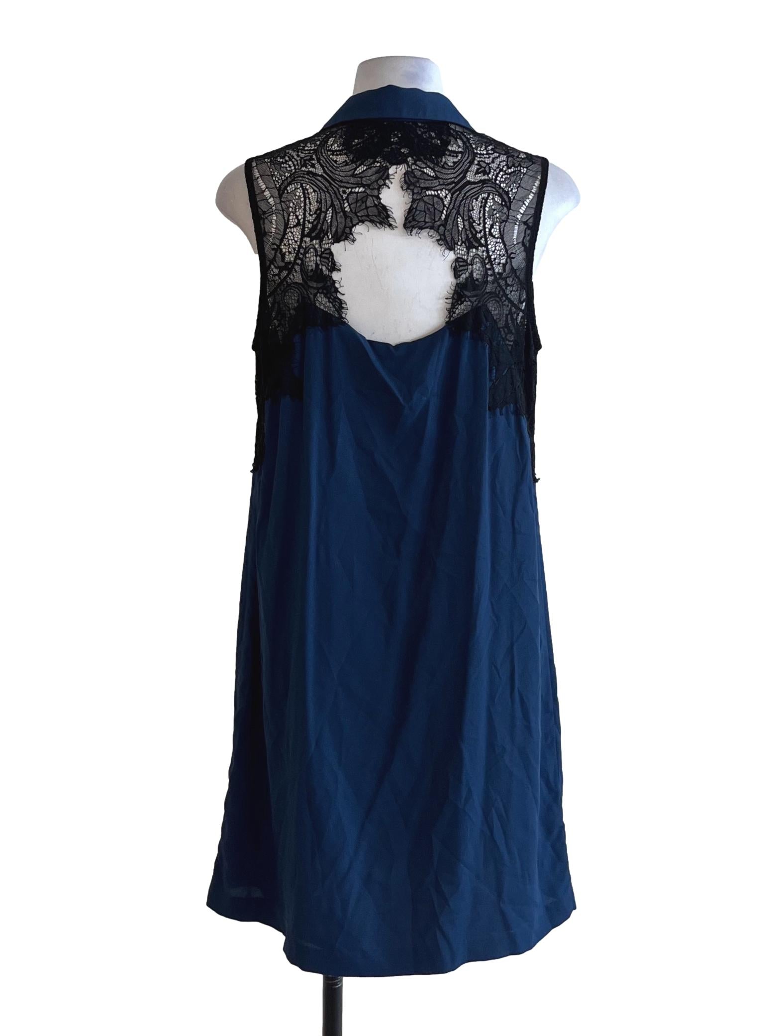 Navy Blue Wing Collar Shift Dress