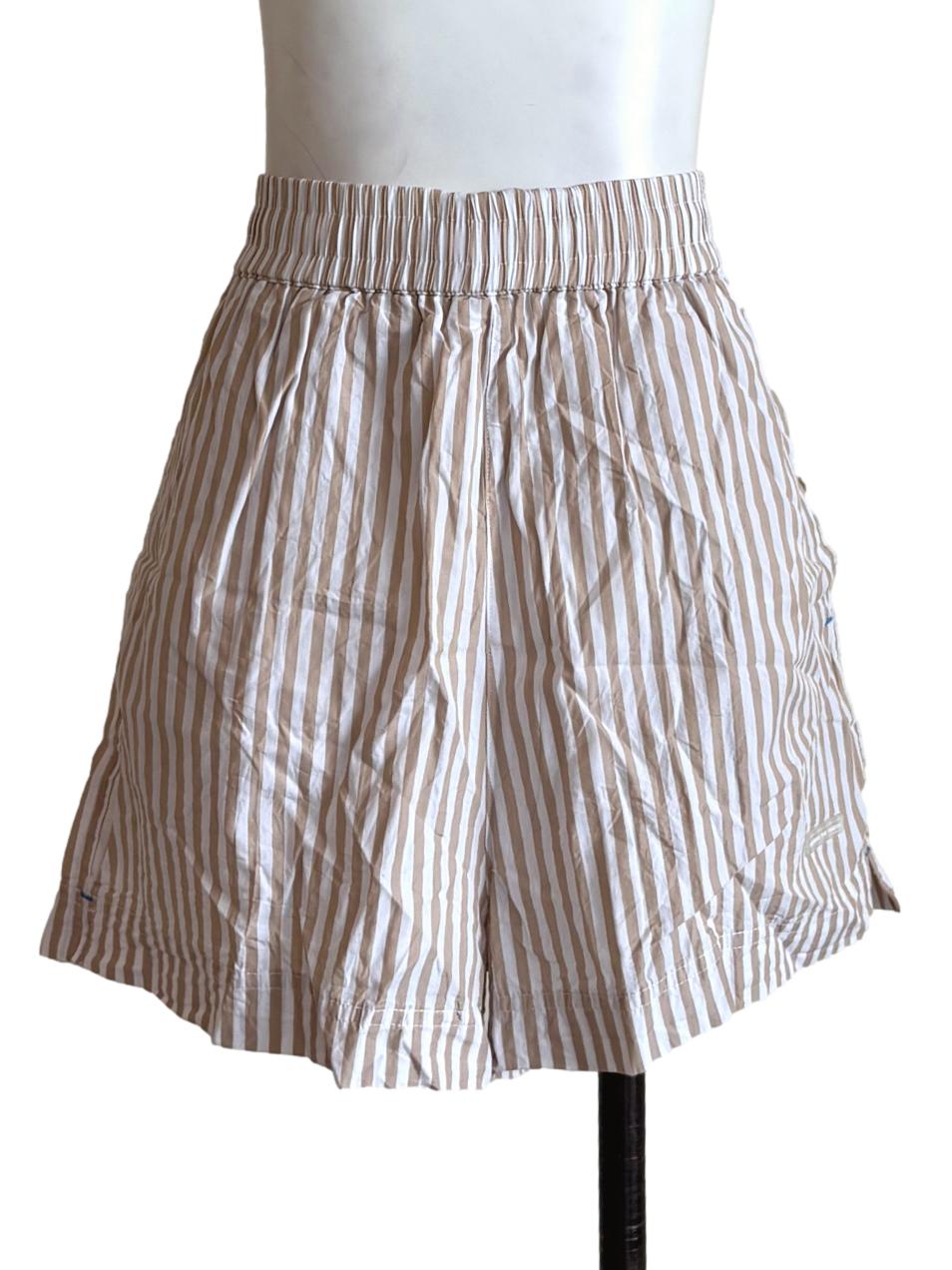 Merino White Striped Relaxed Cotton Shorts
