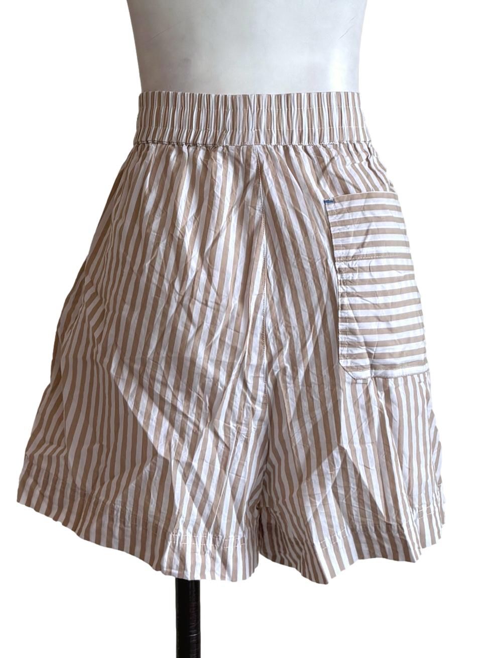 Merino White Striped Relaxed Cotton Shorts