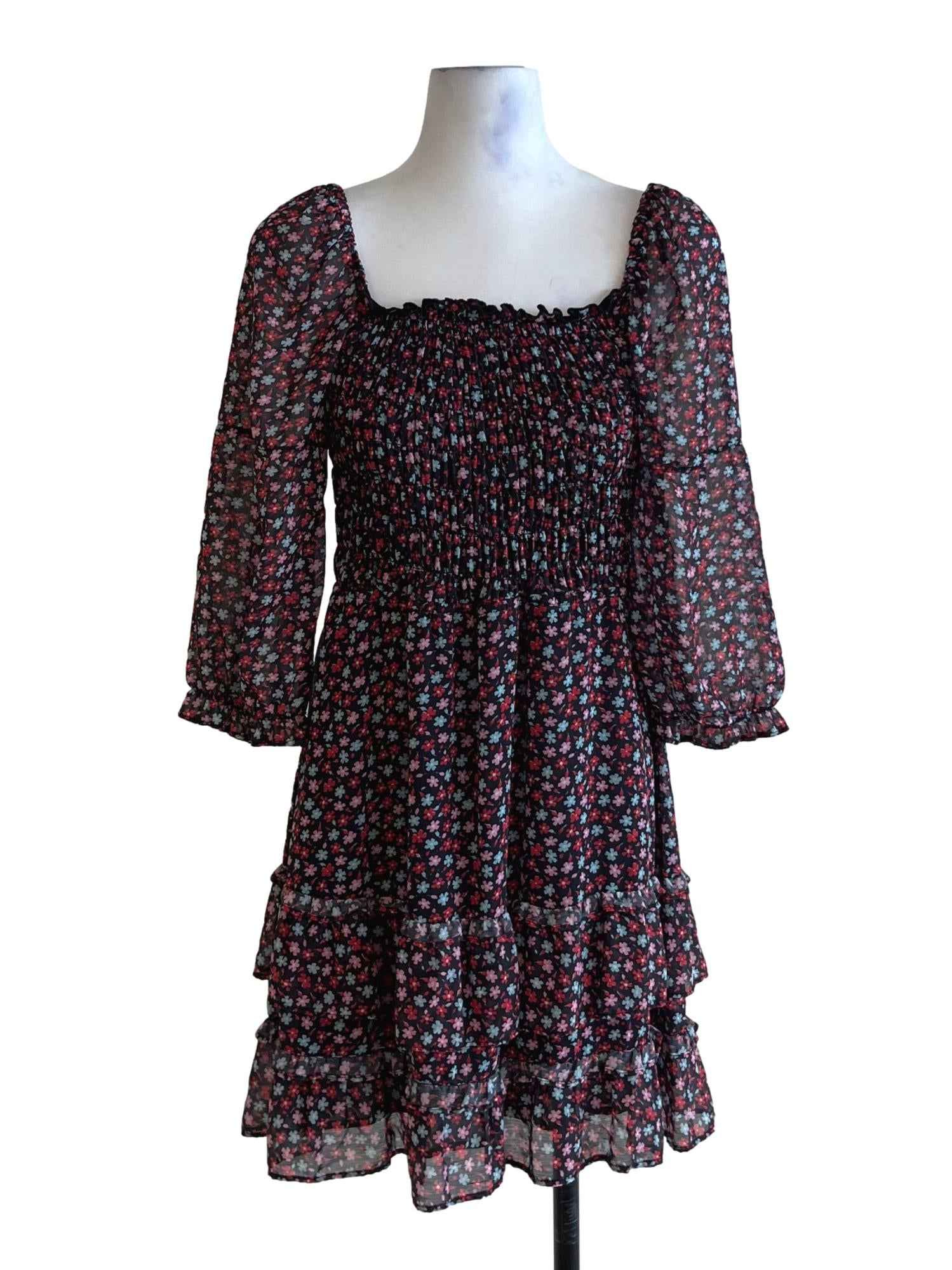 Black Floral Empire Dress
