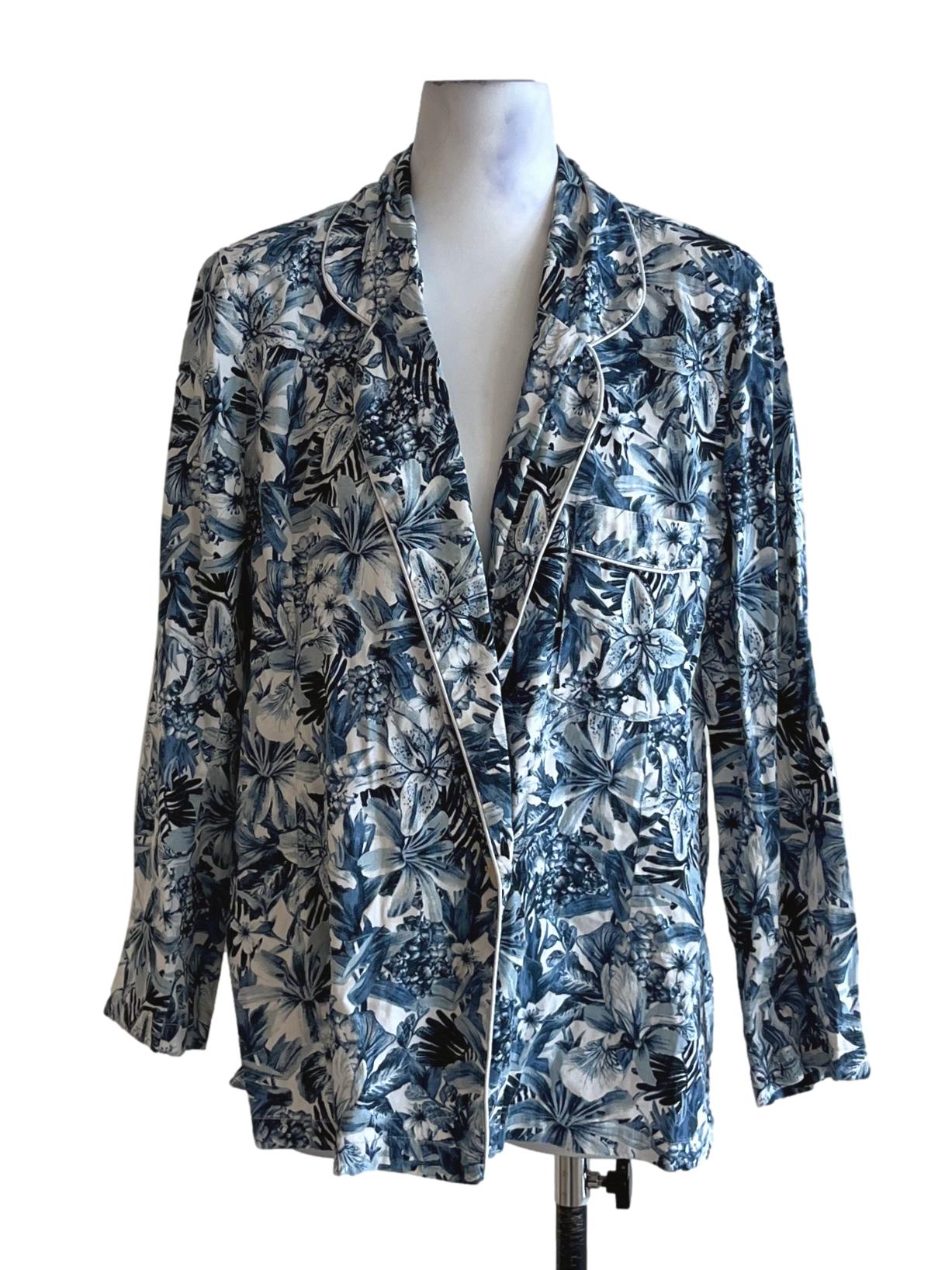 Blue Floral Single-Breasted Blazer