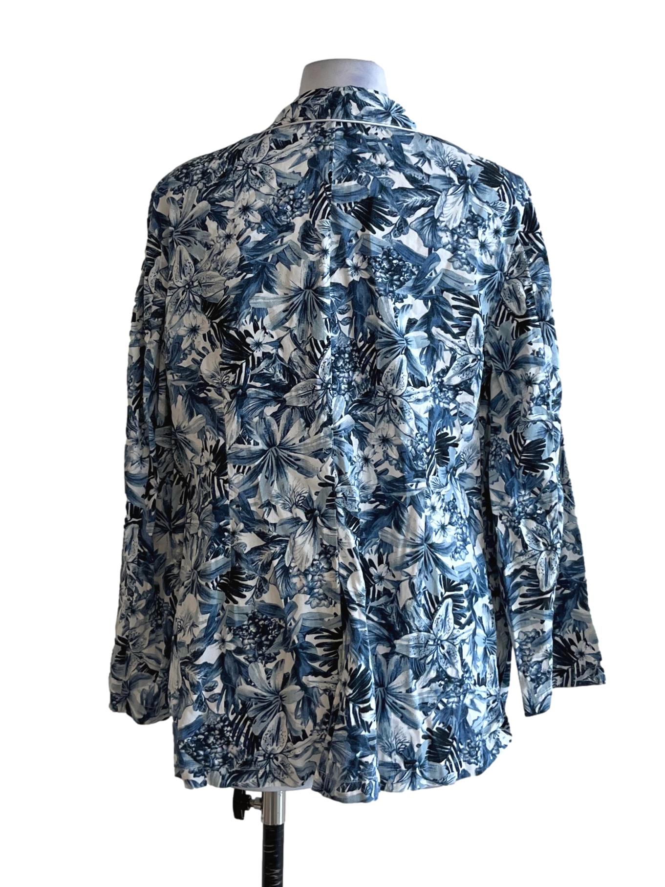 Blue Floral Single-Breasted Blazer