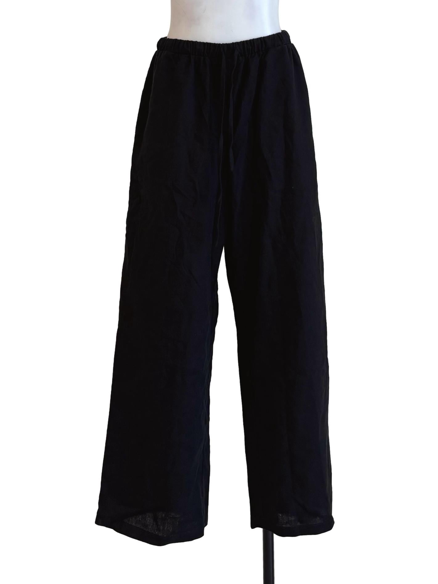 Night Black Straight Linen Pants