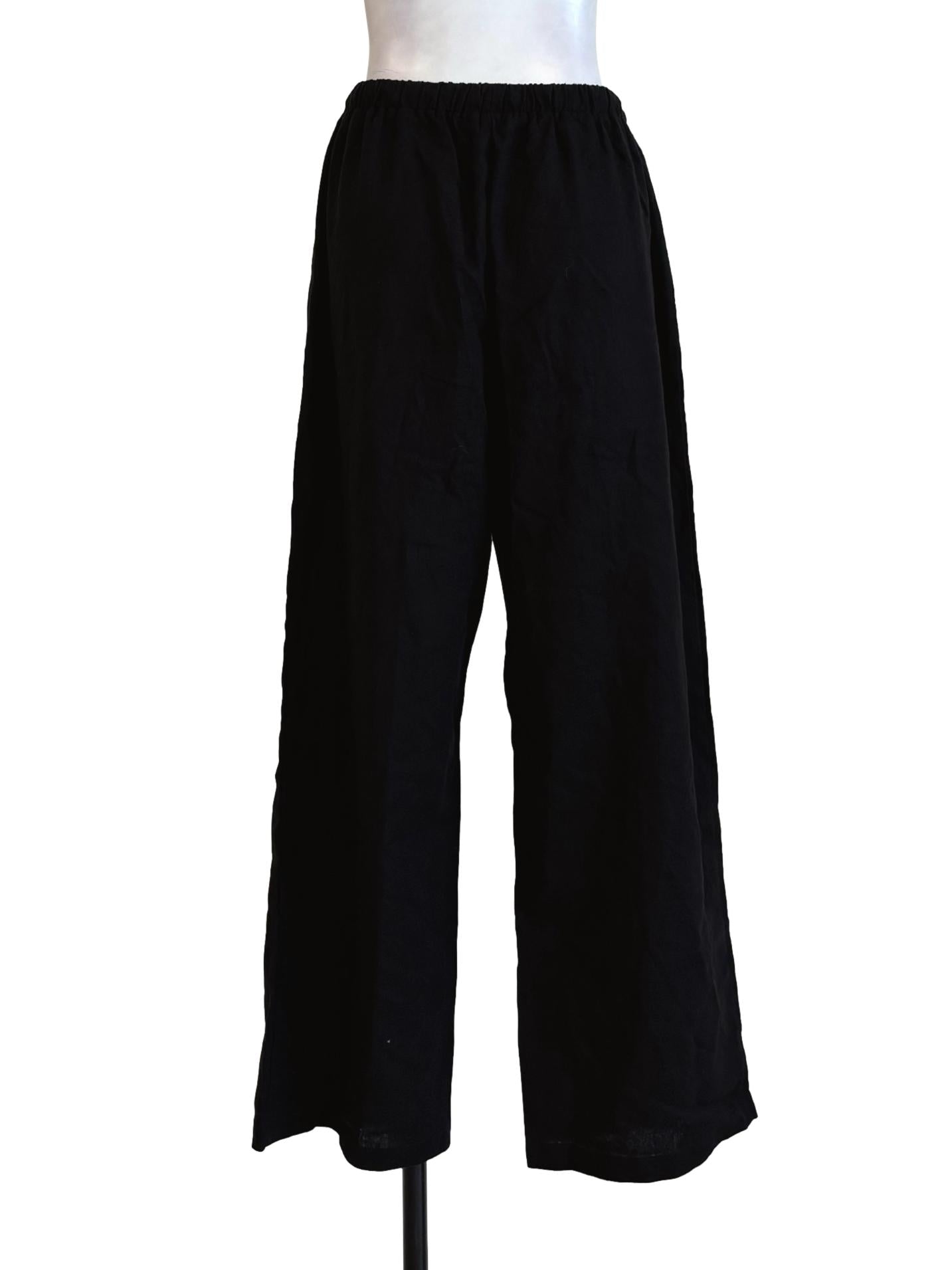 Night Black Straight Linen Pants