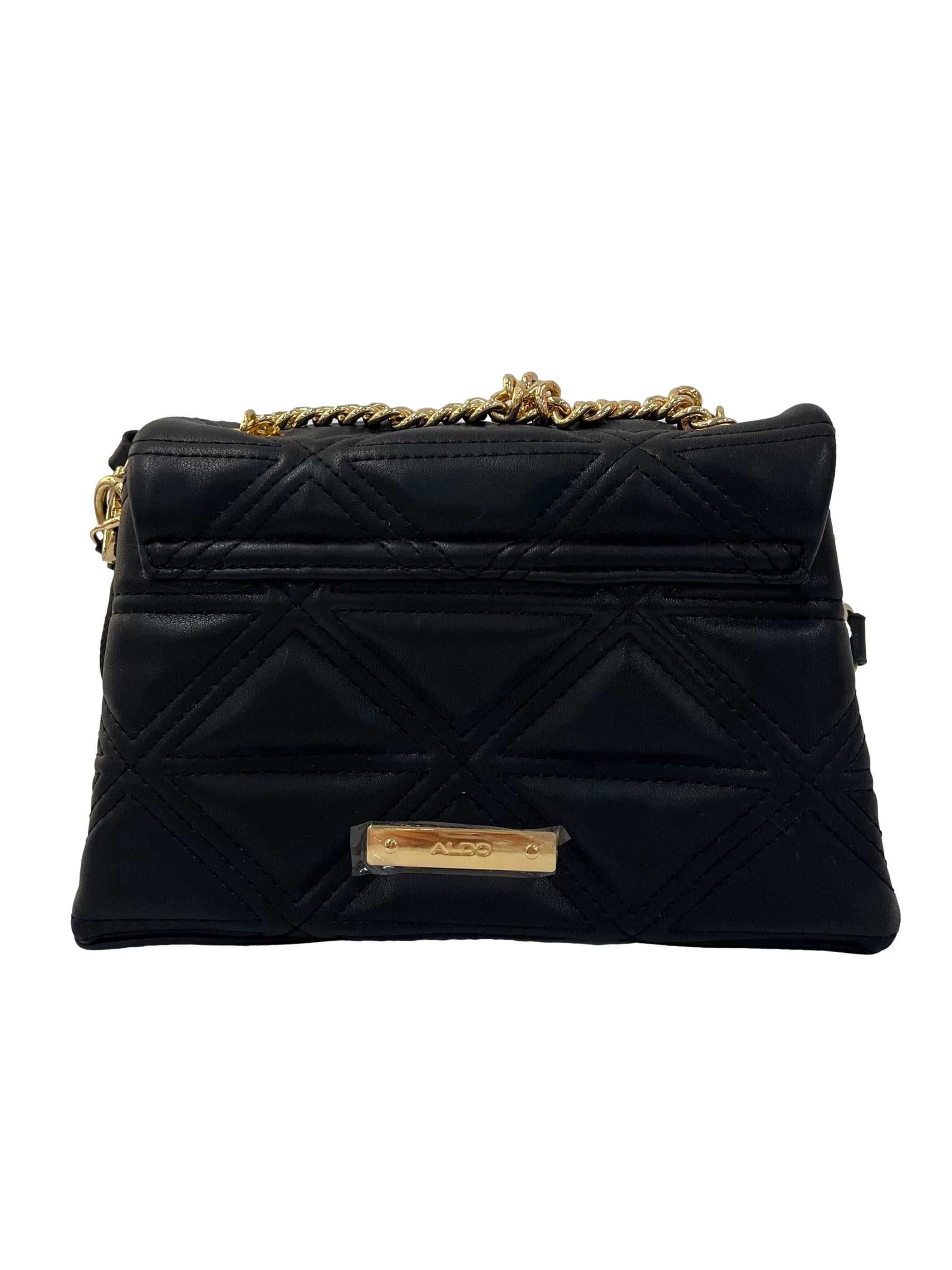 Black Quilted Crossbody Bag With Detachable Pouch