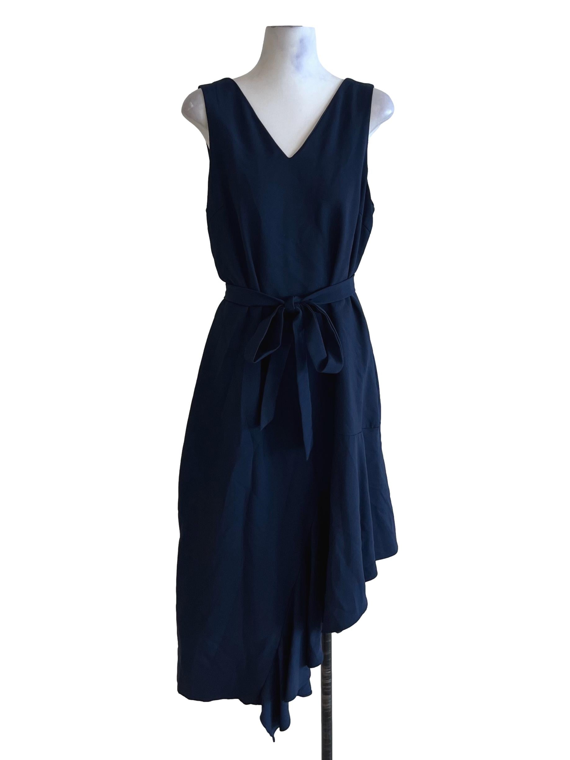 Navy Blue V-Neckline Sheath Dress