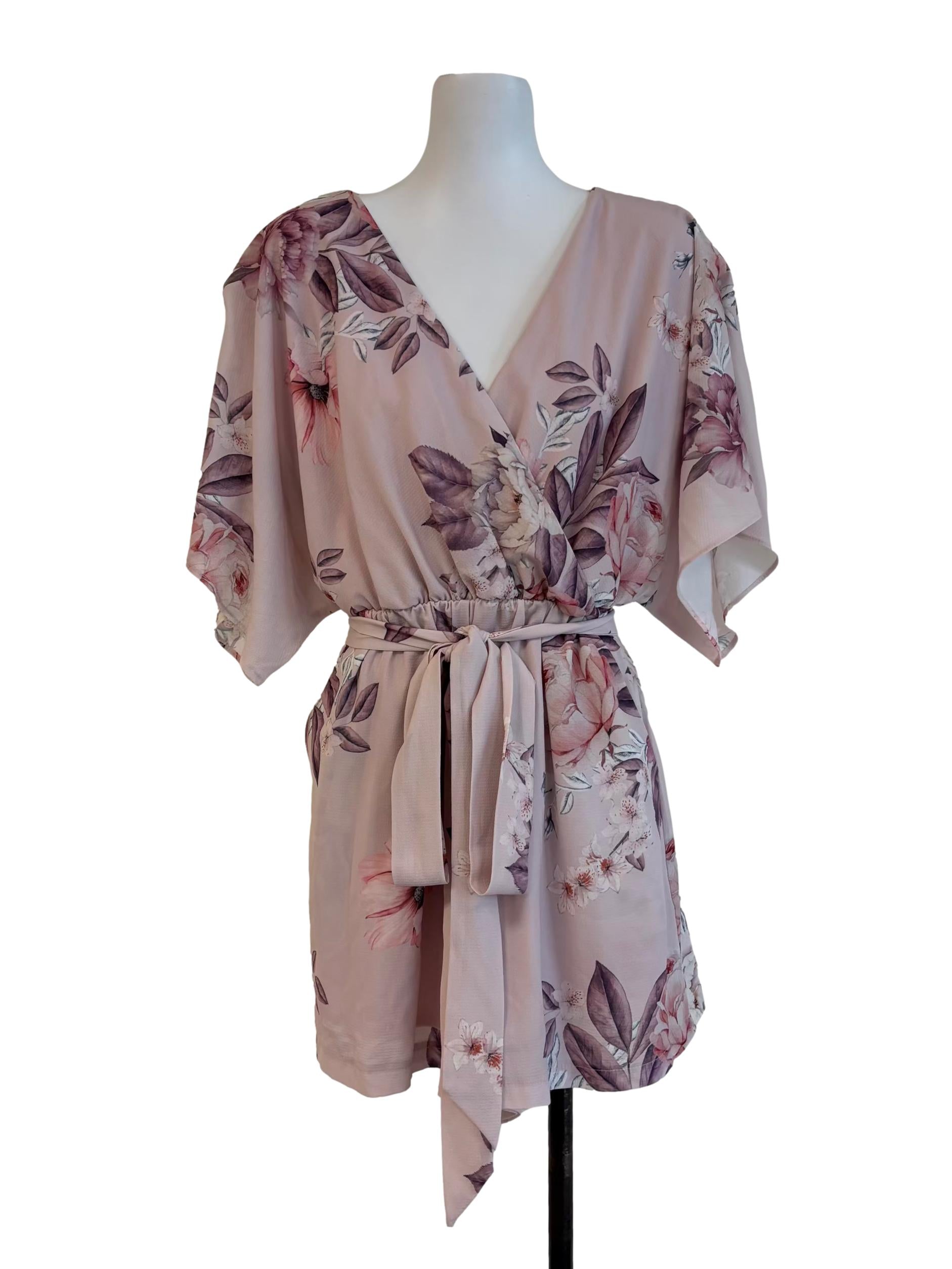 Crepe Pink Floral Batwing Romper