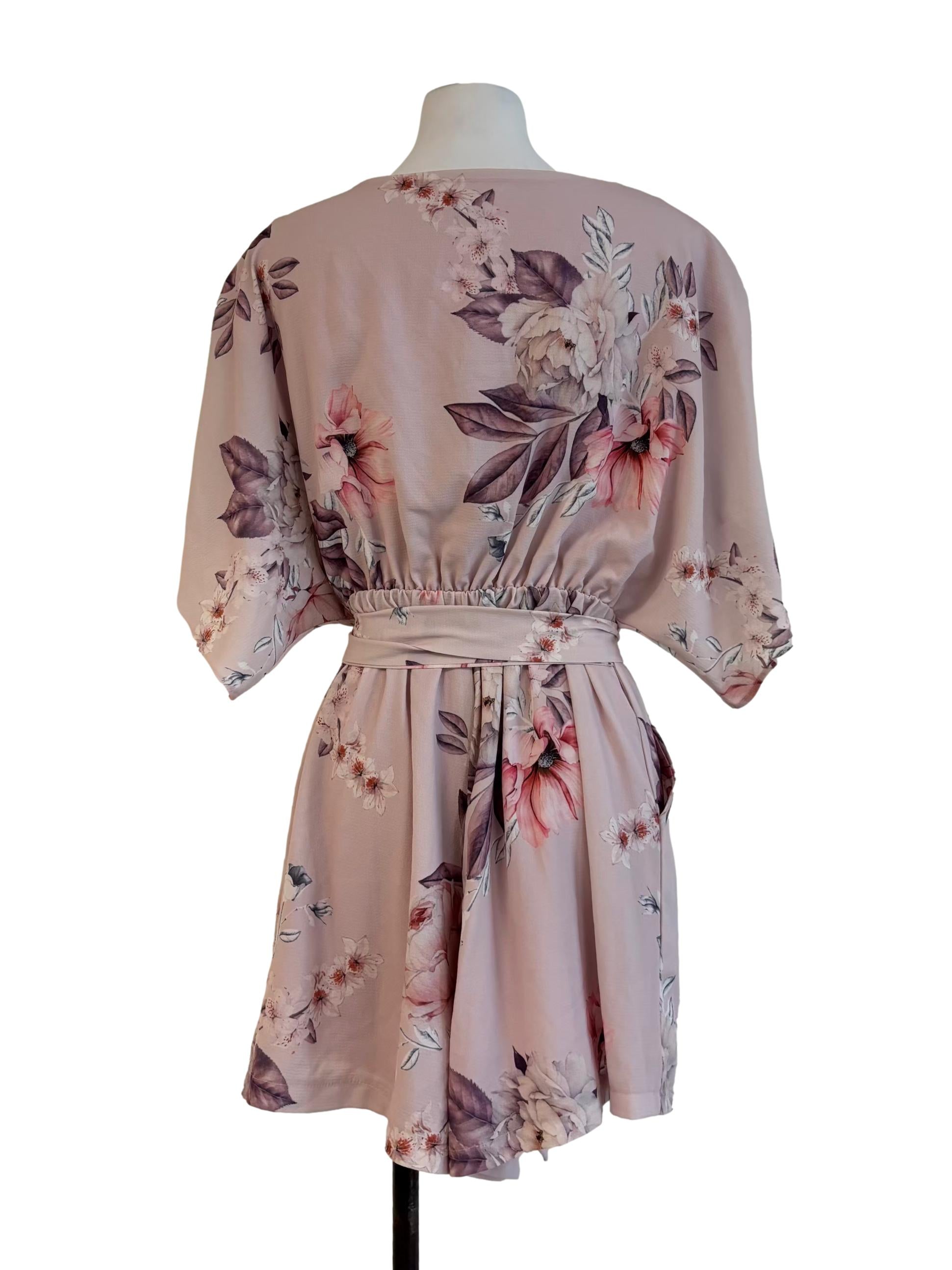 Crepe Pink Floral Batwing Romper