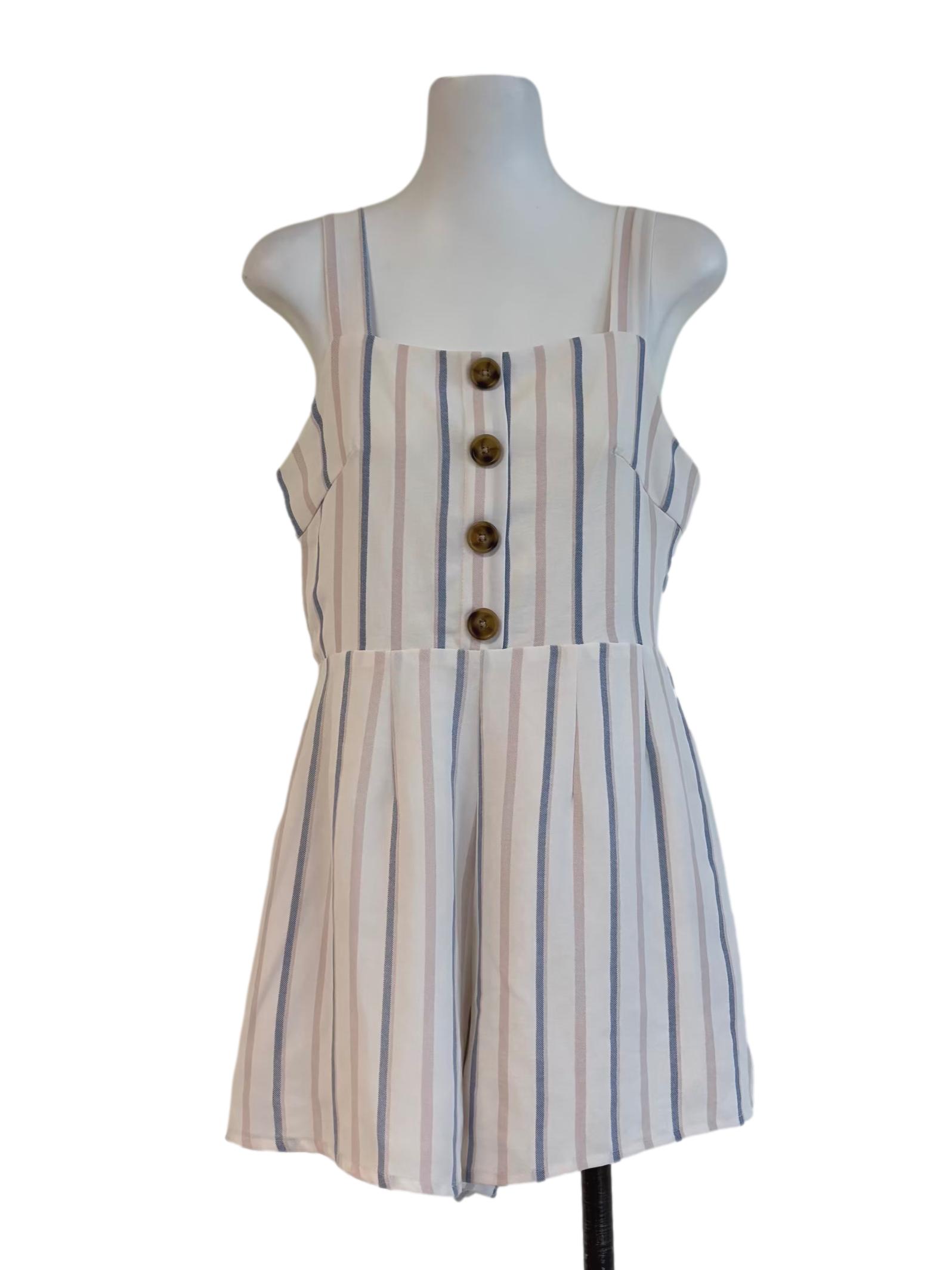 Porcelain White Striped Romper
