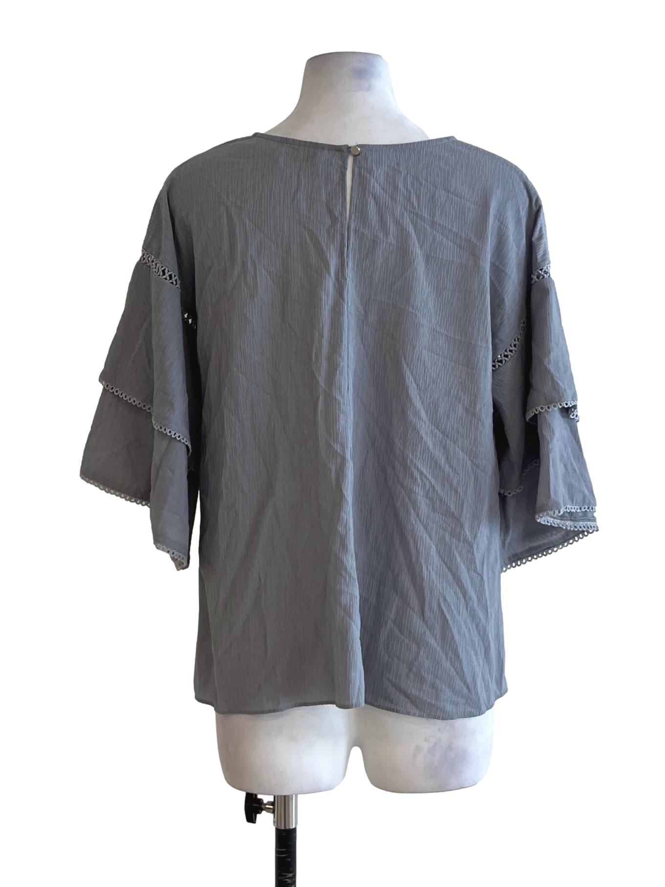 Sky Blue Jewel Neckline Blouse