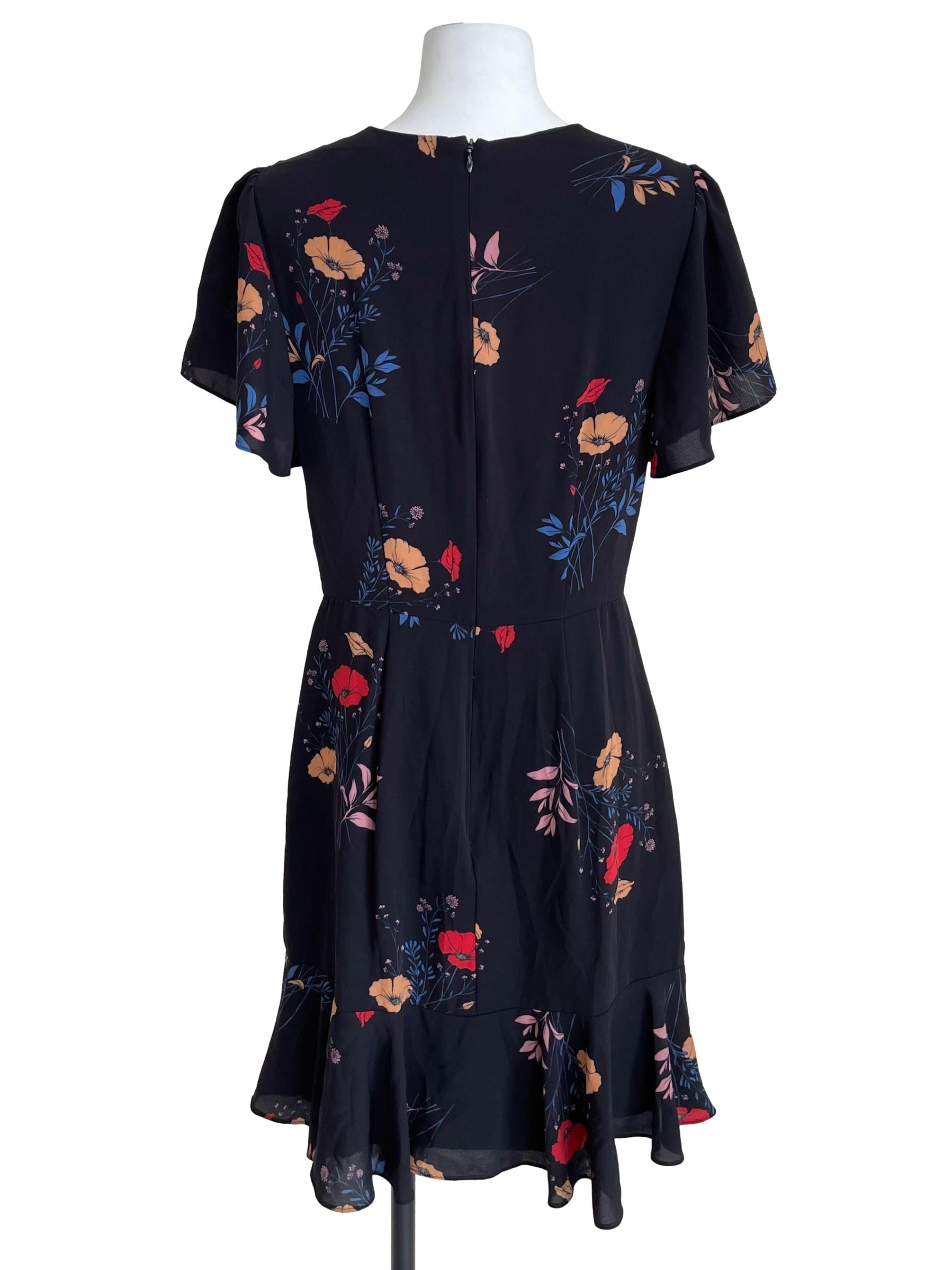 Black Floral Butterfly Sleeves Dress