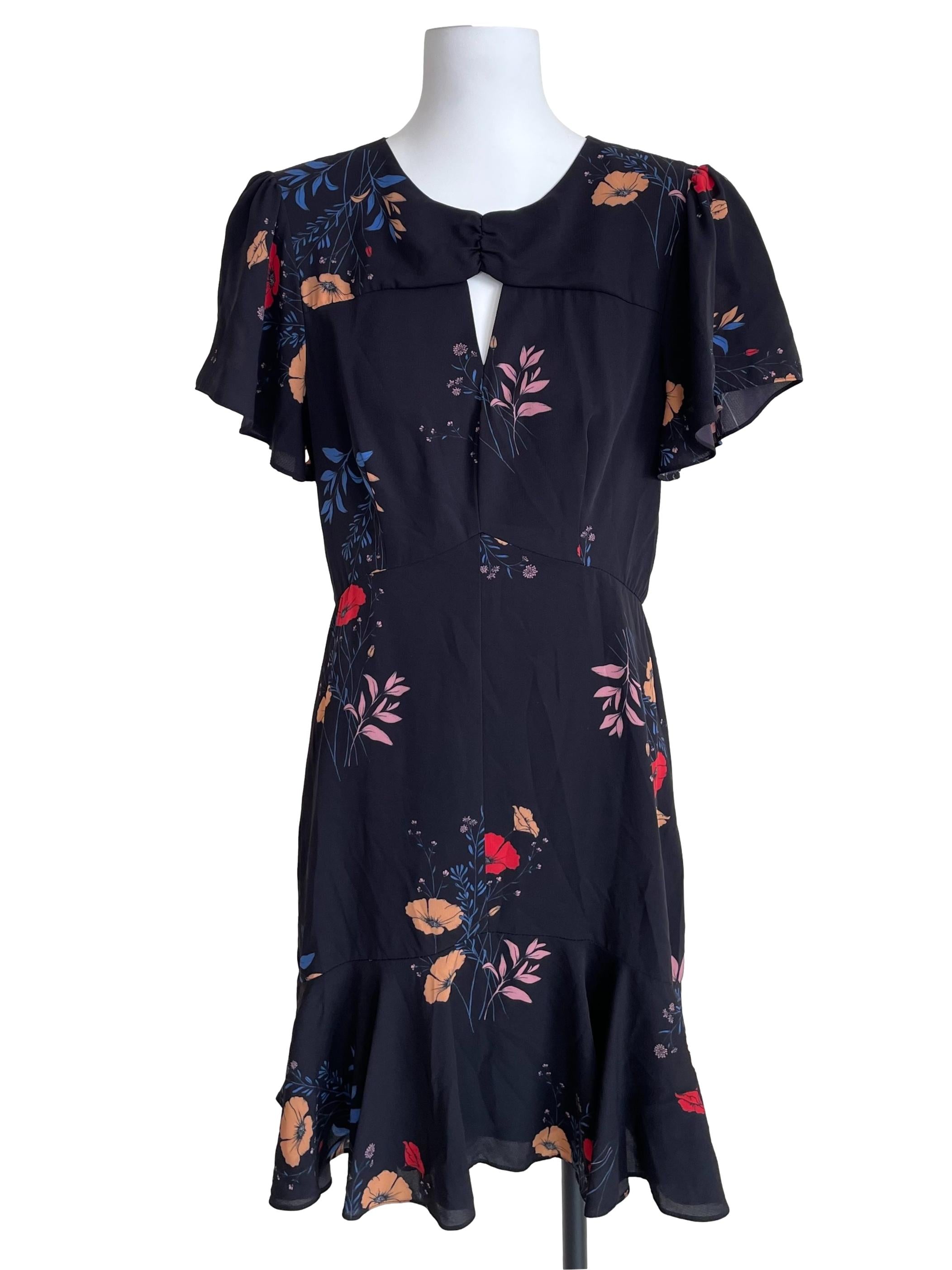 Black Floral Butterfly Sleeves Dress