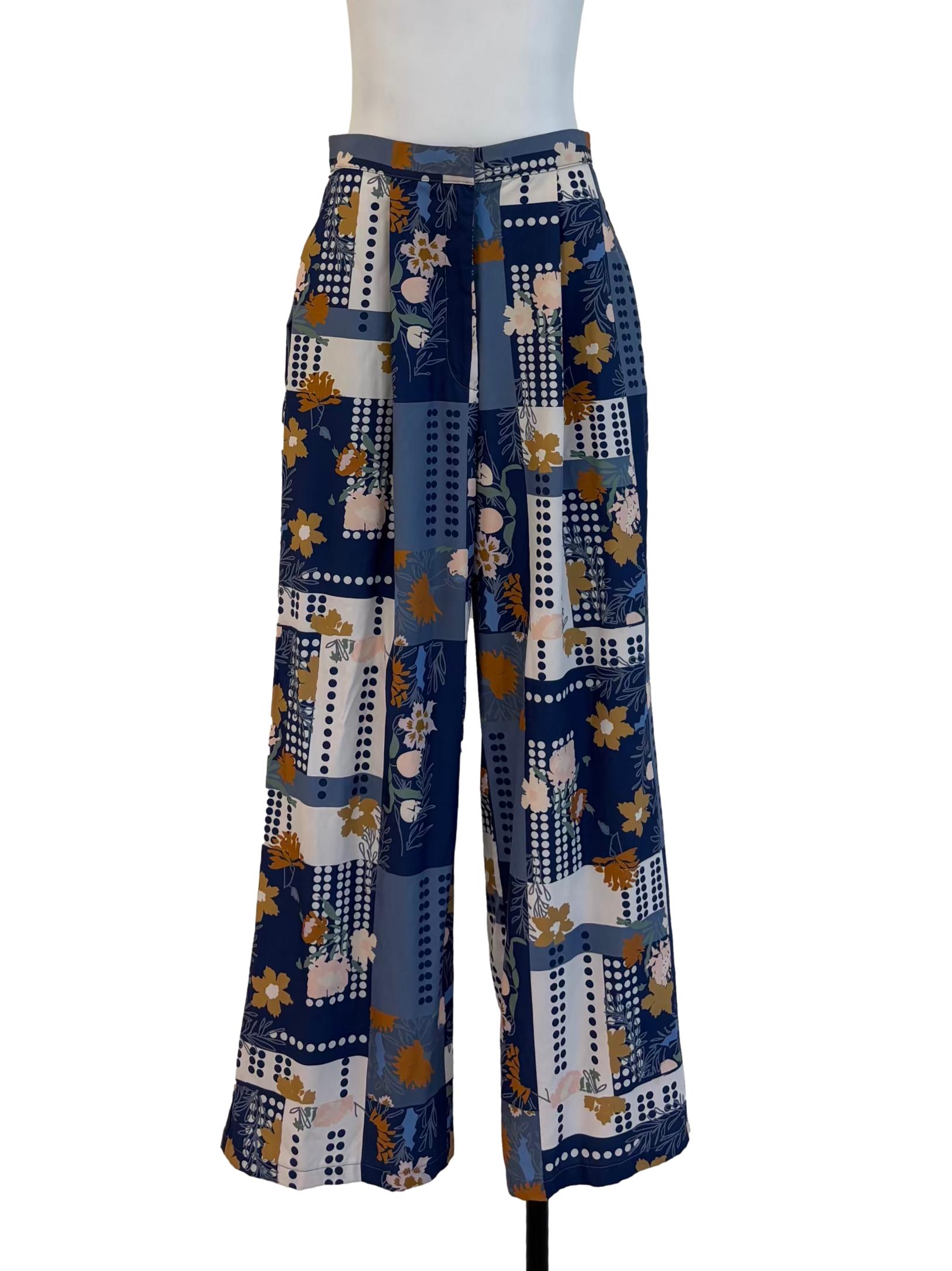 Lapis Blue Patterned Casual Pants