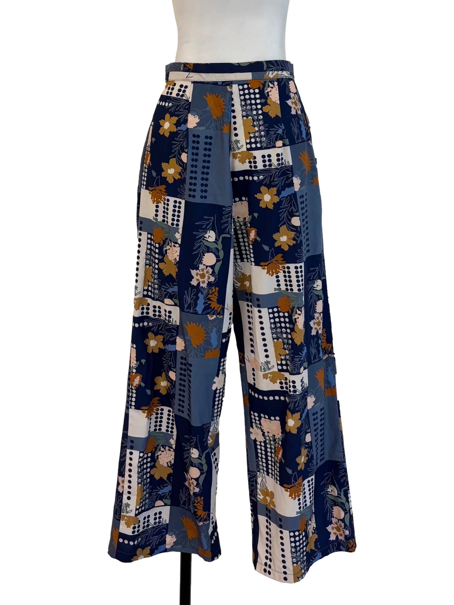 Lapis Blue Patterned Casual Pants