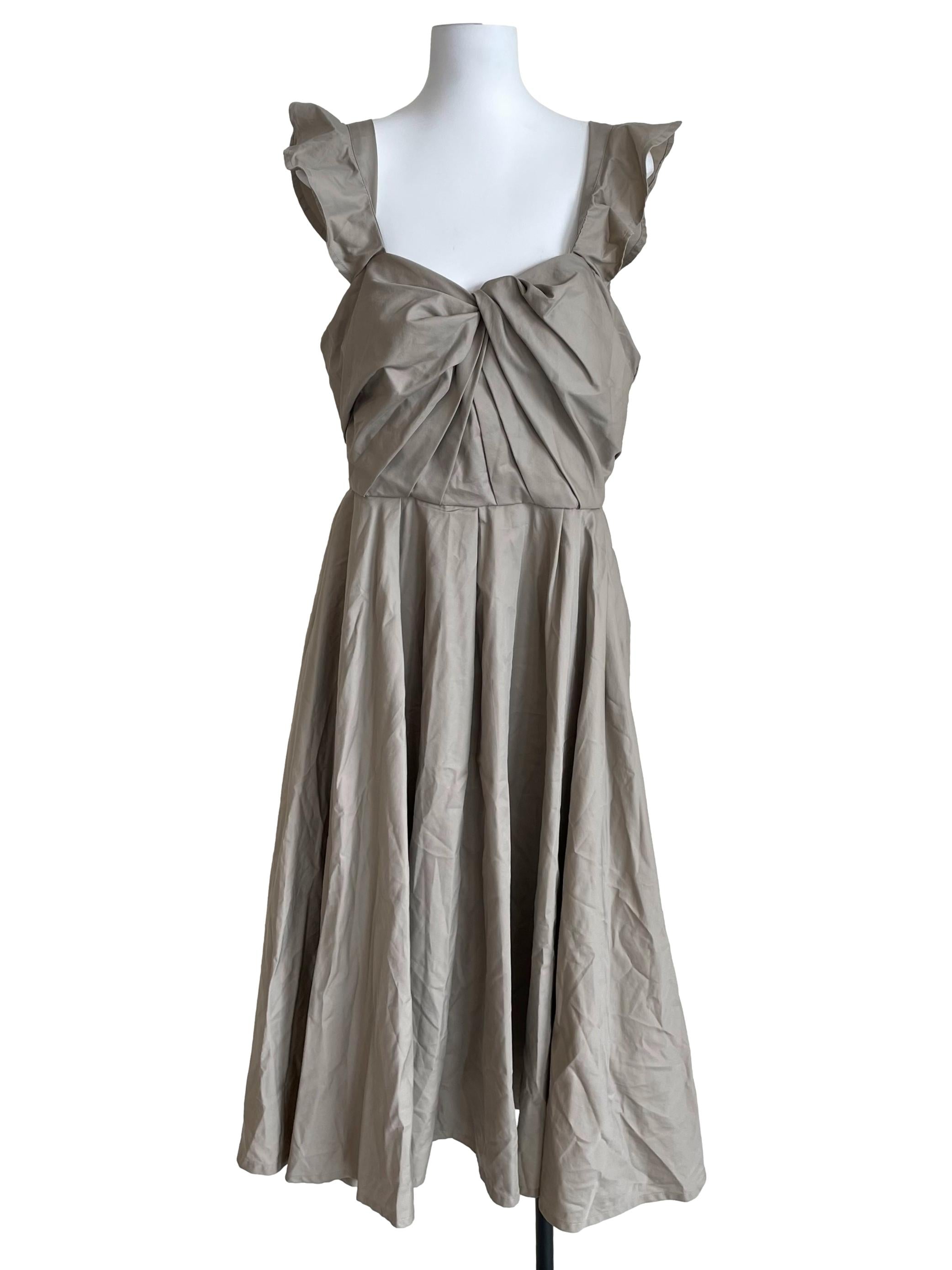 Hazel Beige Sweet Pleated Bouffont Dress